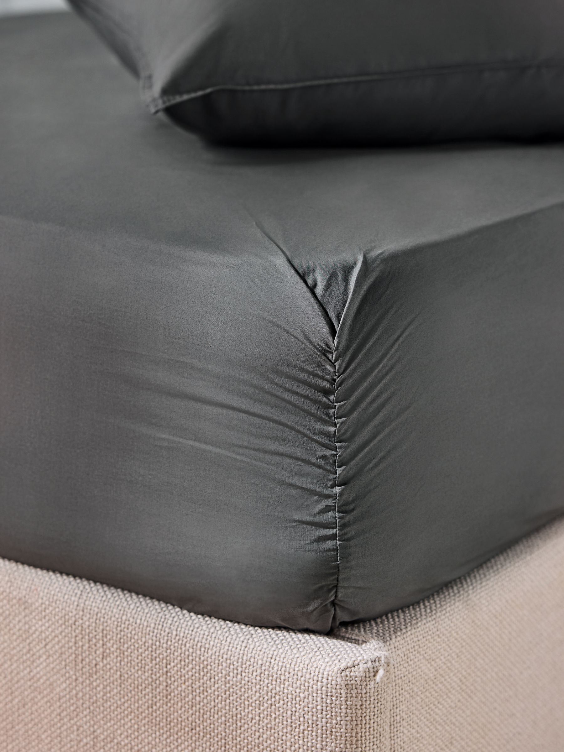 Cosy Washed Cotton Extra Deep Fitted Sheet in Charcoal Grey - Image 2 of 3