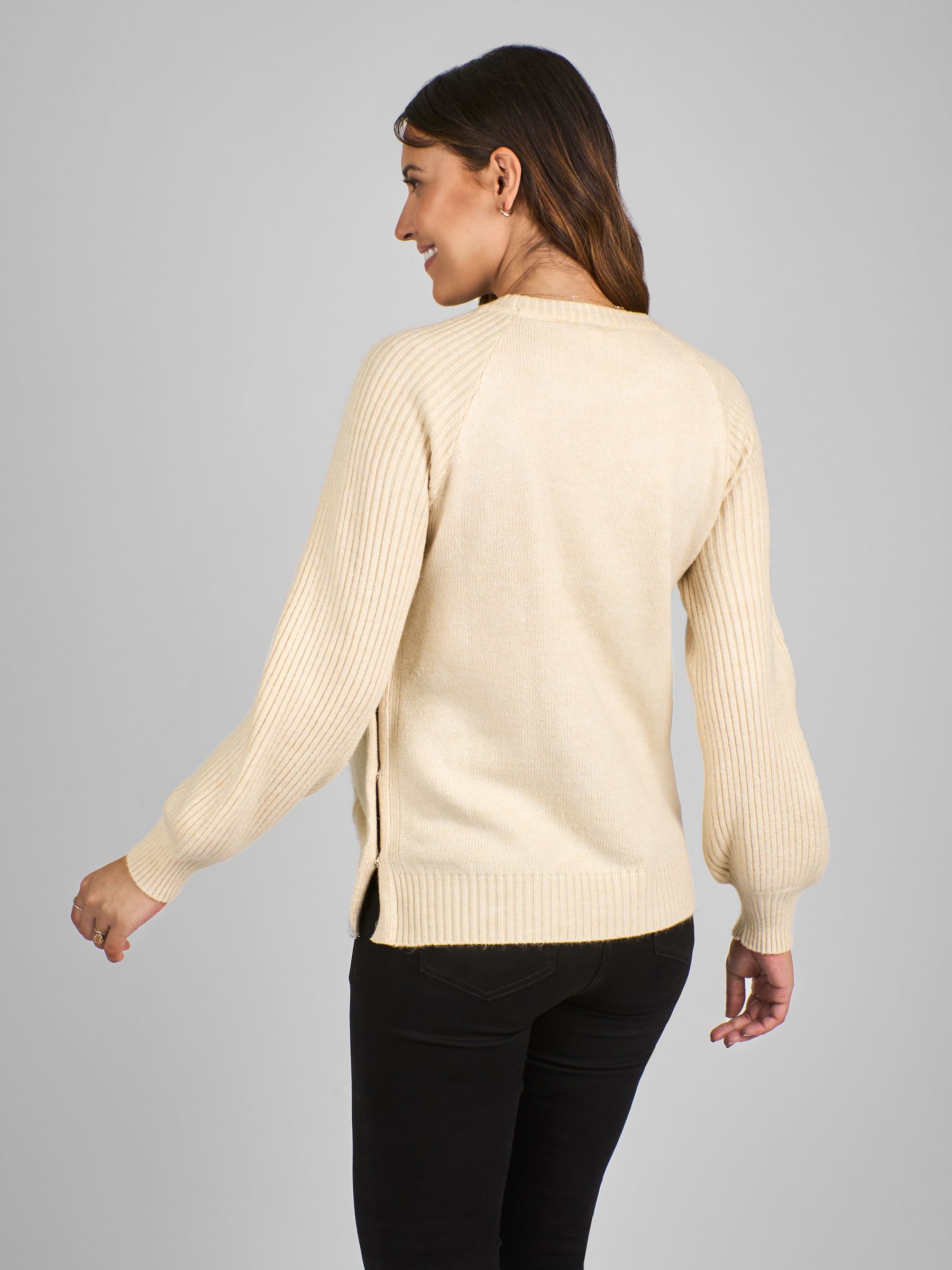 Cream Maternity And Nursing Cable Side Button Jumper - Image 2 of 4