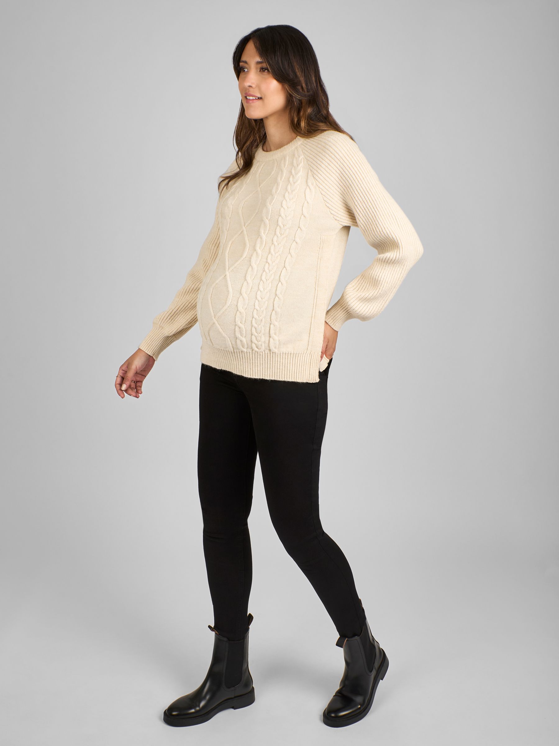 Cream Maternity And Nursing Cable Side Button Jumper - Image 3 of 4