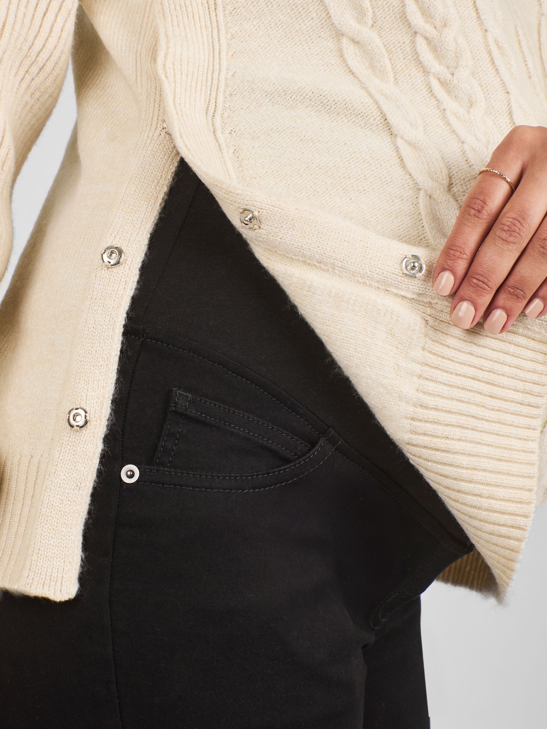 Cream Maternity And Nursing Cable Side Button Jumper - Image 4 of 4