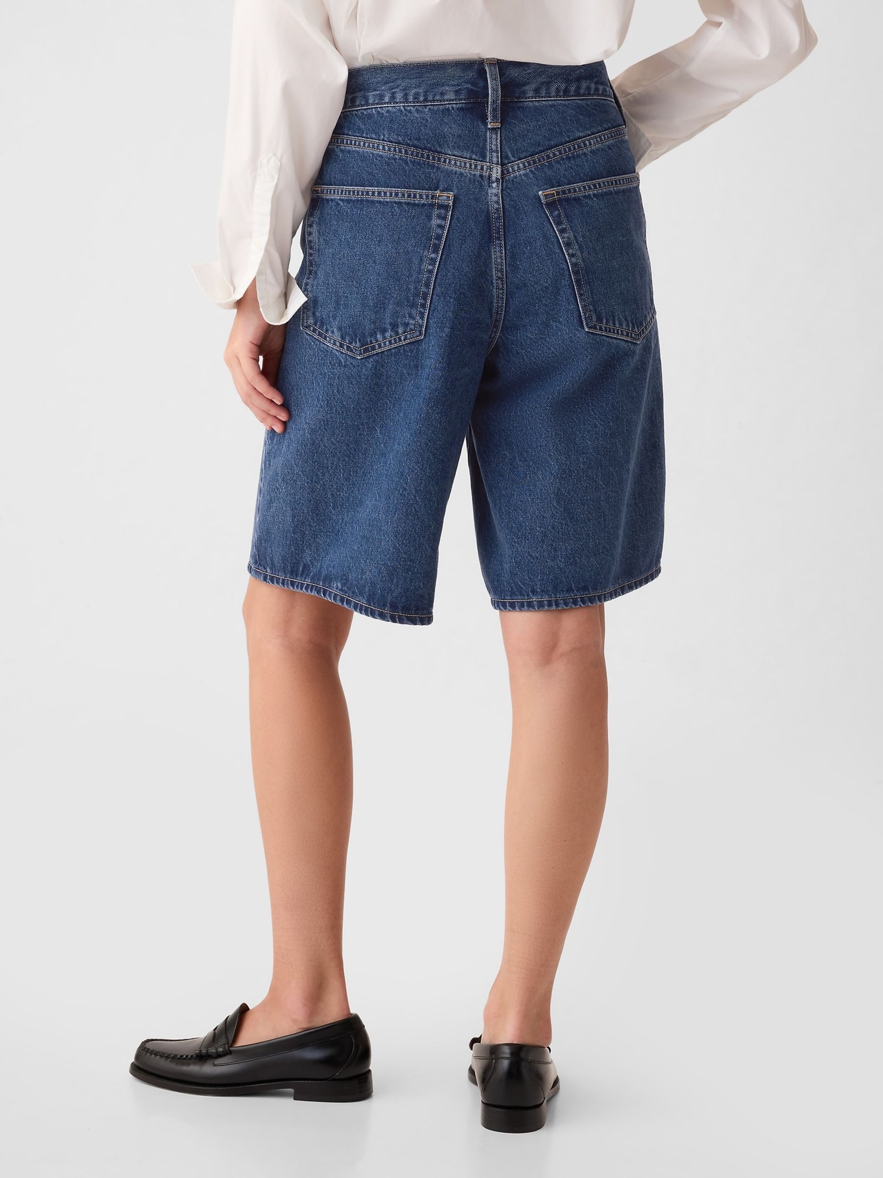 Blue Mid Rise Longline Denim Shorts - Image 2 of 8