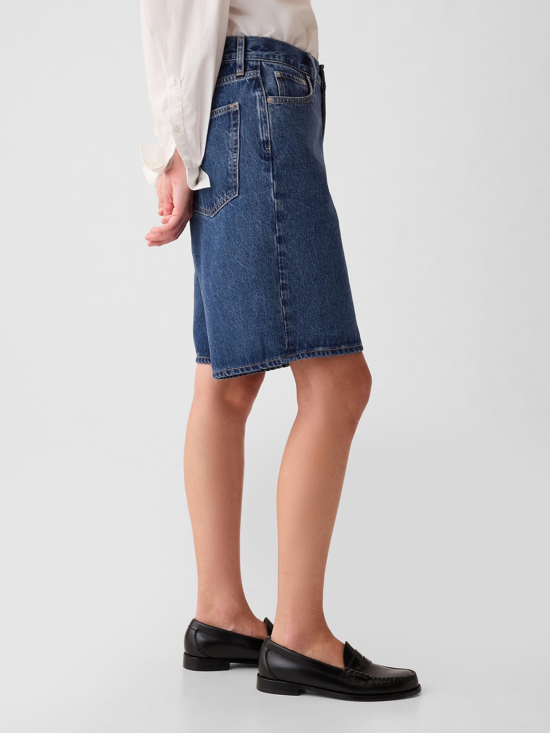 Blue Mid Rise Longline Denim Shorts - Image 4 of 8