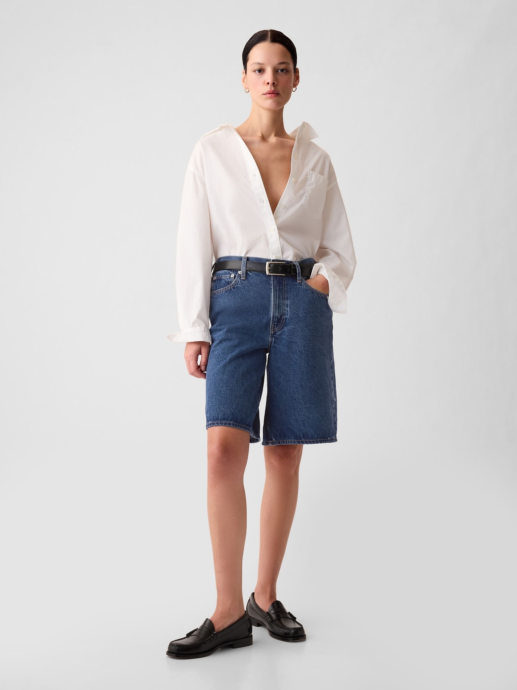 Blue Mid Rise Longline Denim Shorts - Image 5 of 8