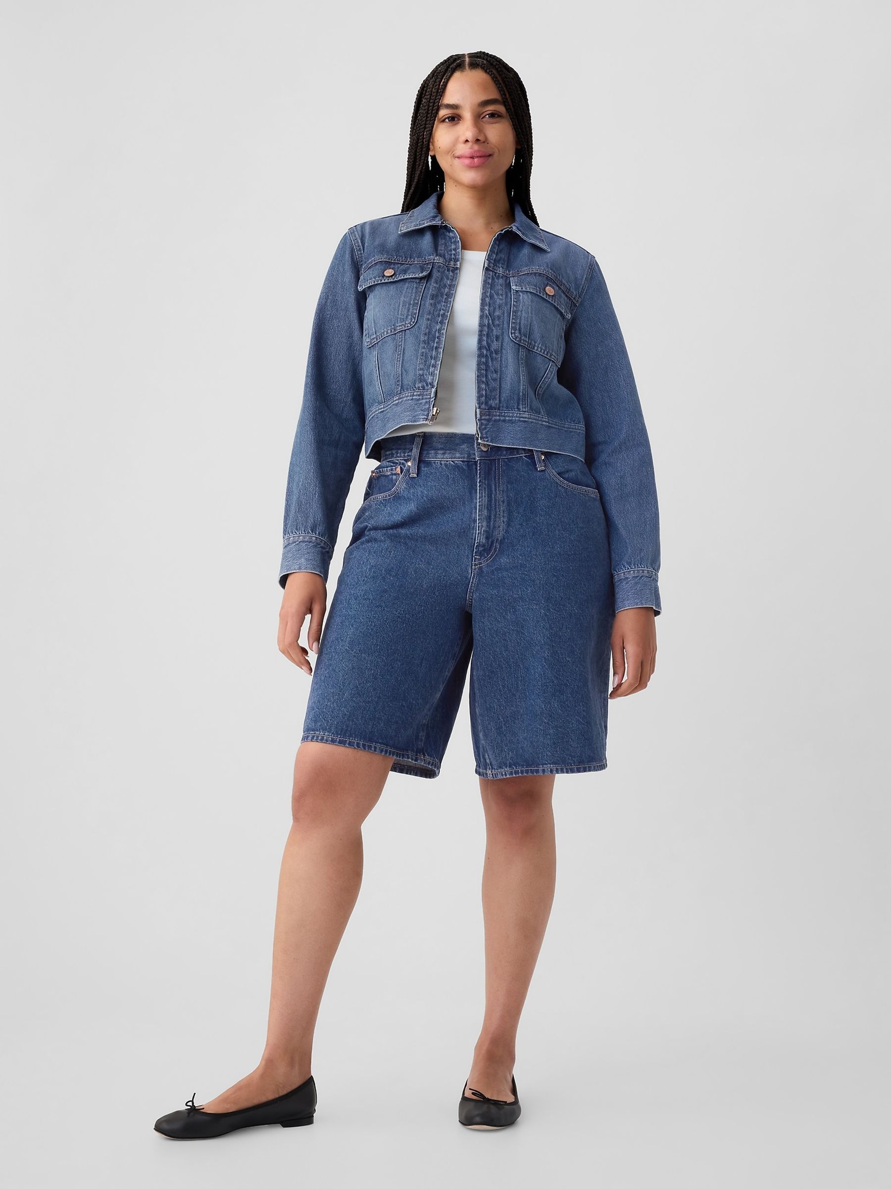 Blue Mid Rise Longline Denim Shorts - Image 6 of 8