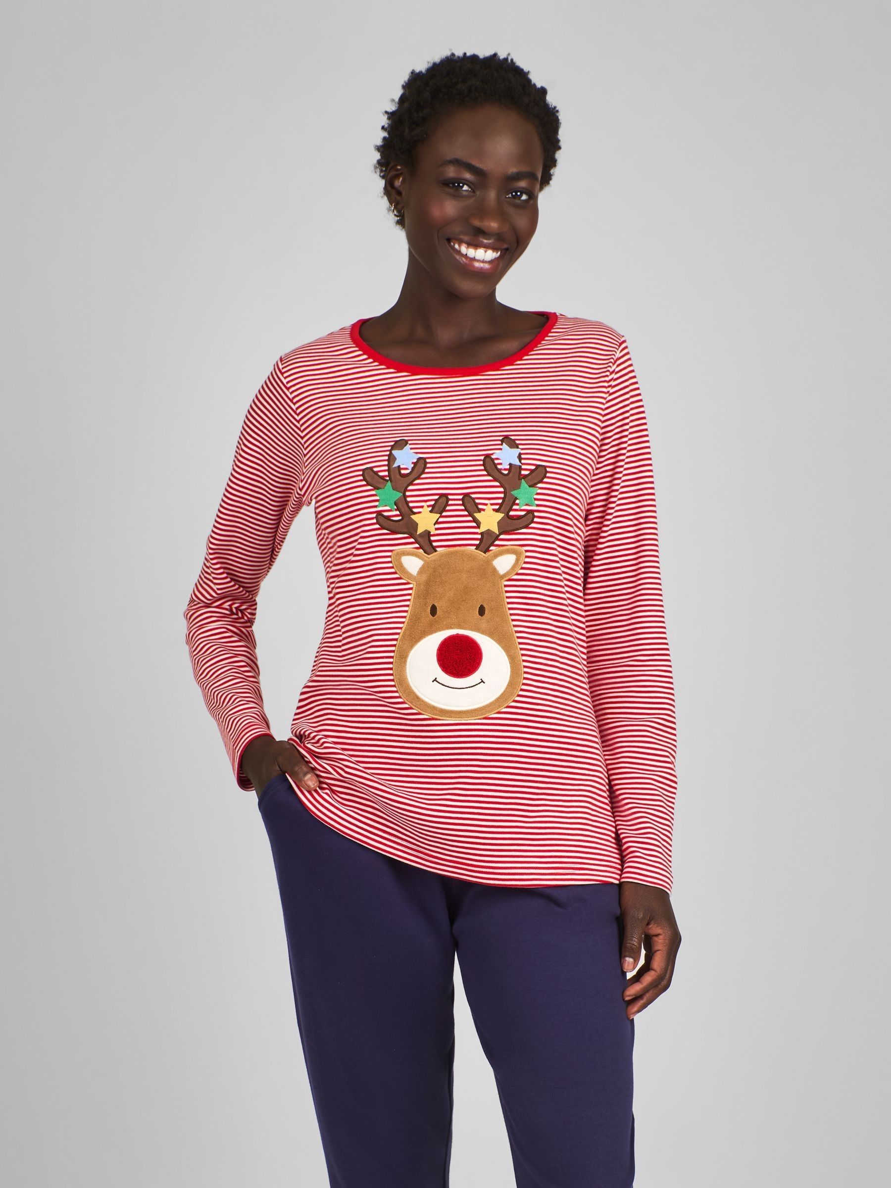 Red Womens Reindeer Pyjamas Set - Image 1 of 4
