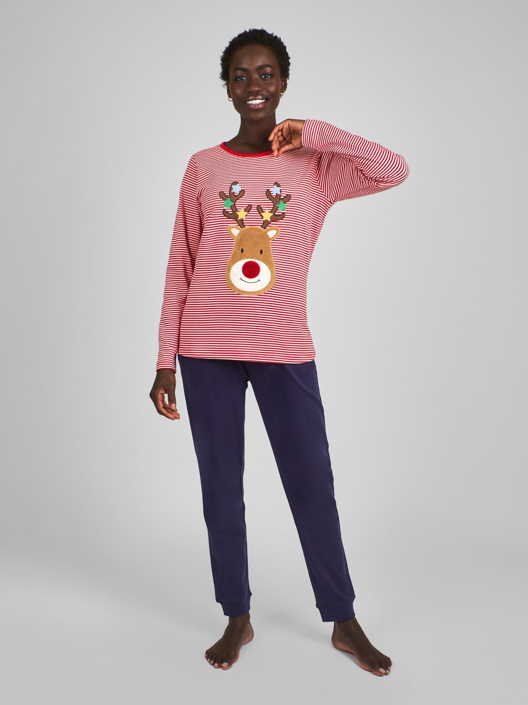 Red Womens Reindeer Pyjamas Set - Image 2 of 4