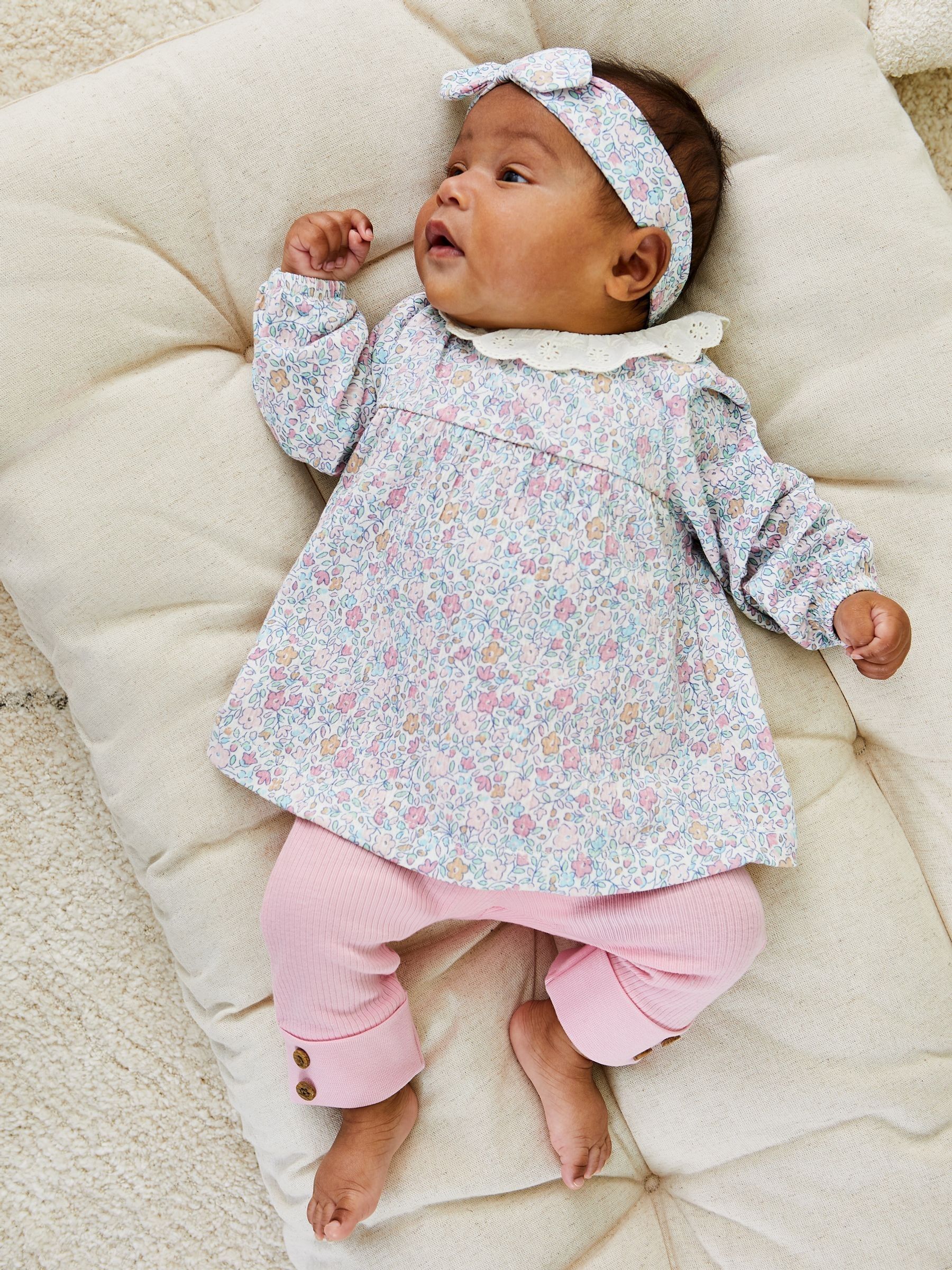 Pink Ditsy Floral Tunic and Leggings Set 3 Piece - Image 8 of 9