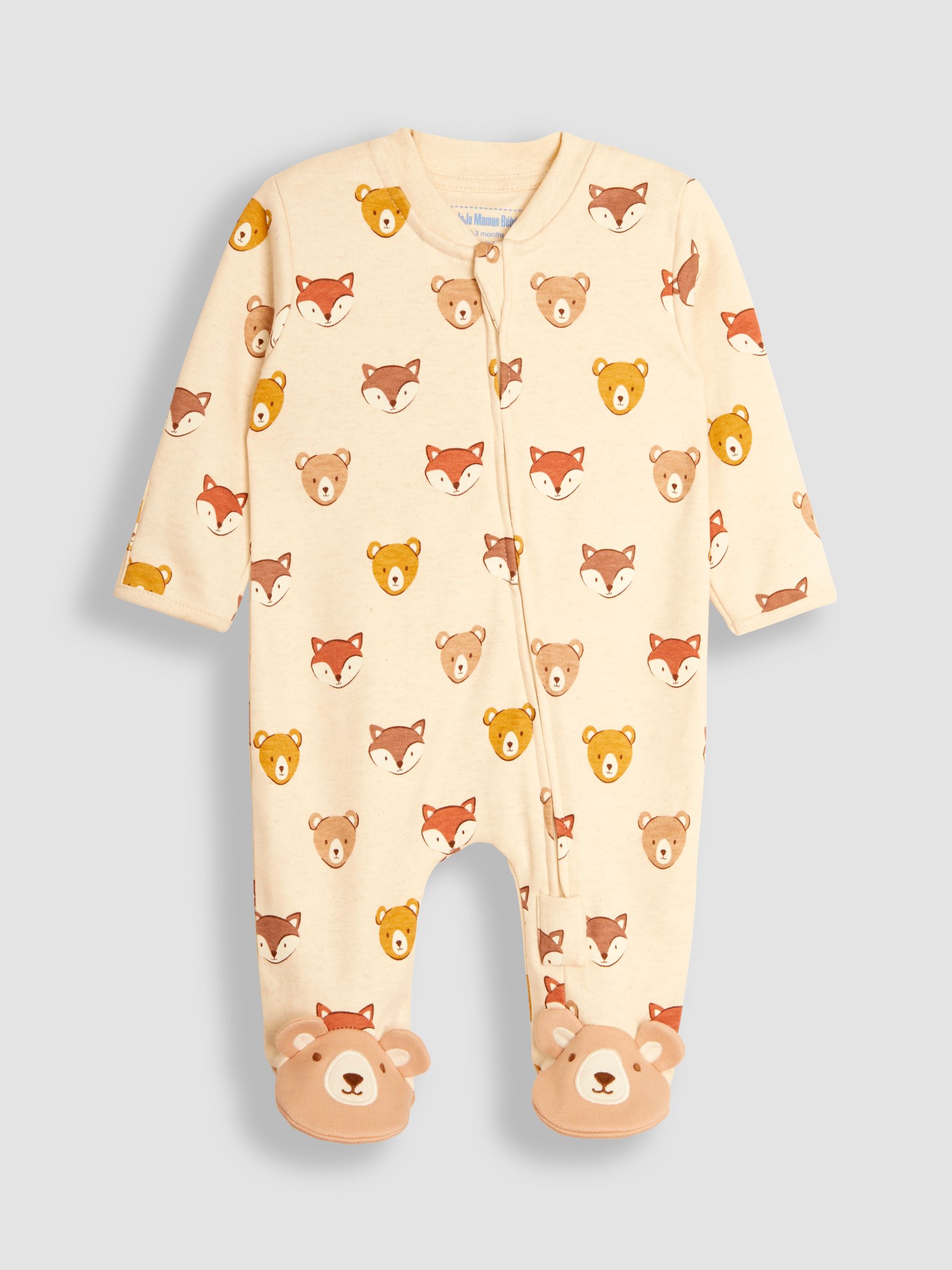 Natural Woodland Print Zip Cotton Baby Sleepsuit - Image 1 of 3