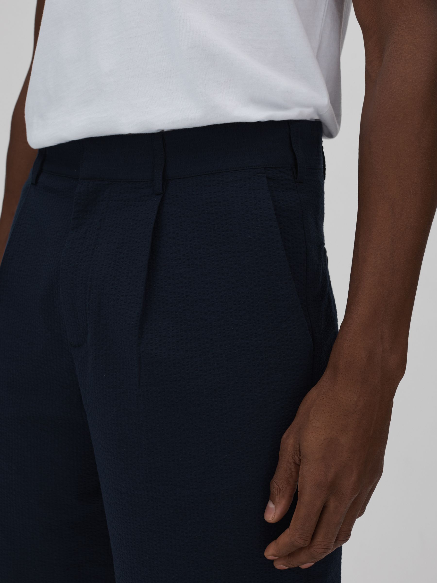 Wax London Seersucker Shorts in Navy - Image 3 of 5
