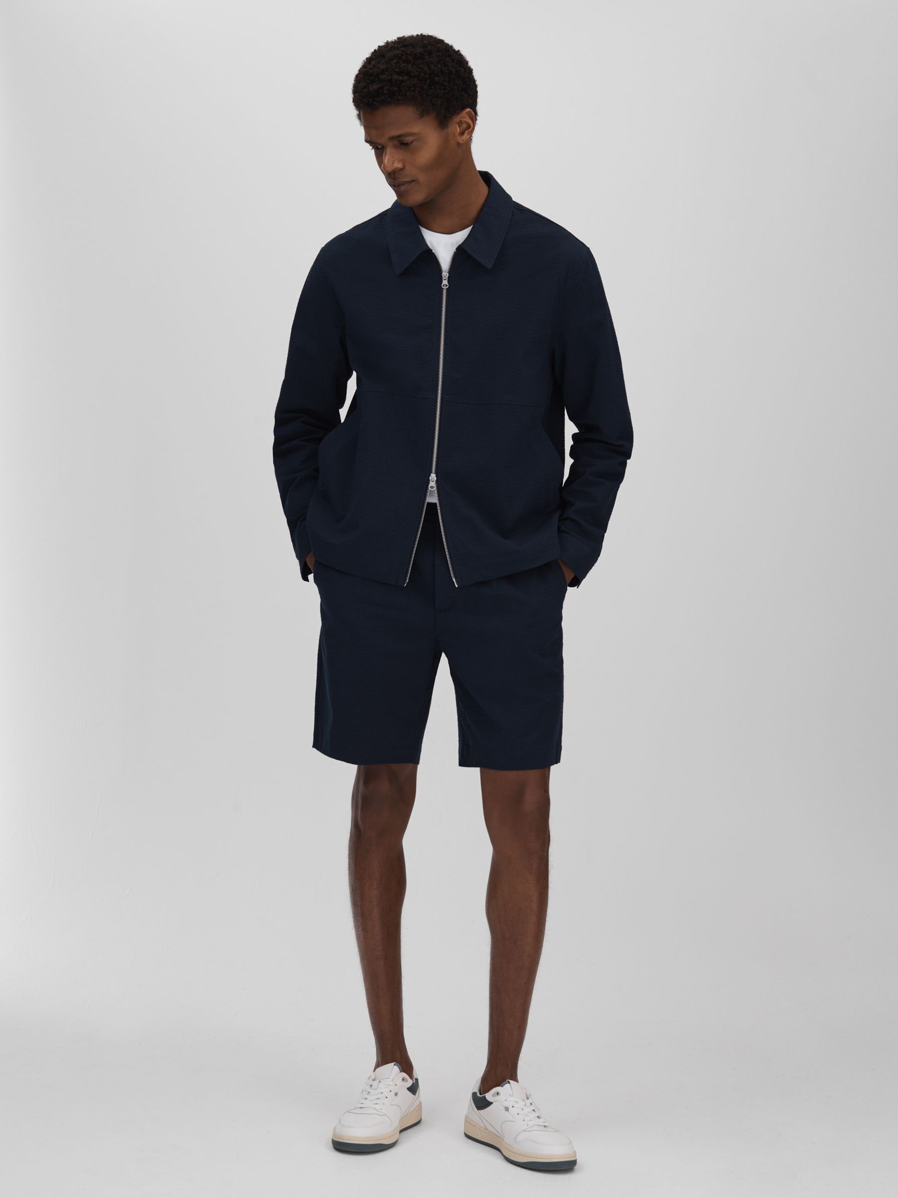 Wax London Seersucker Shorts in Navy - Image 4 of 5