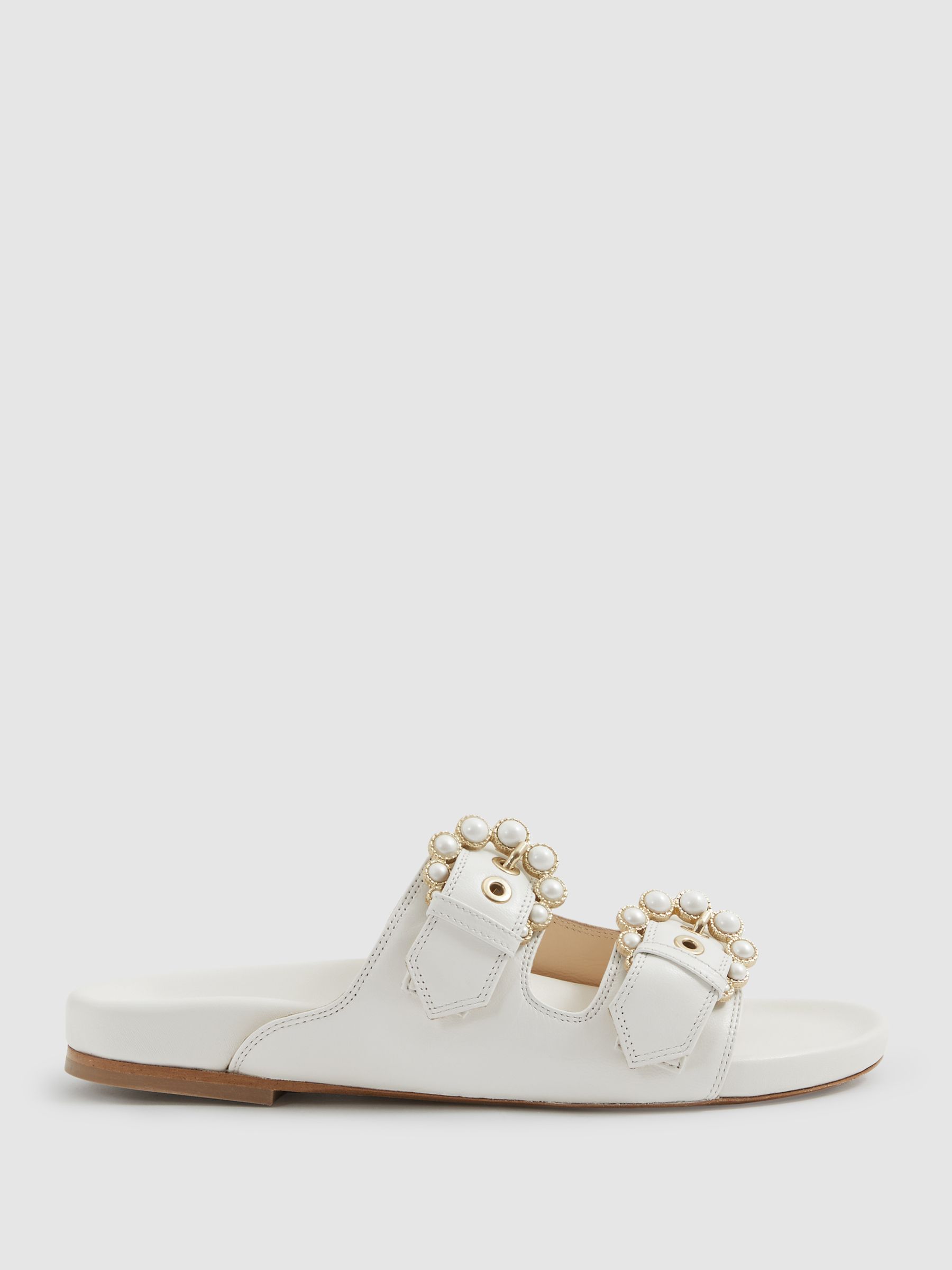 Camilla Elphick Ivory White Leather Buckle Sliders - Image 1 of 4