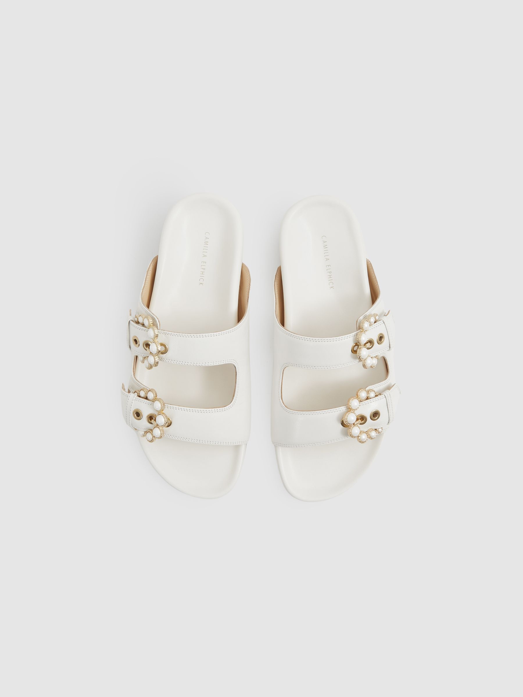 Camilla Elphick Ivory White Leather Buckle Sliders - Image 2 of 4