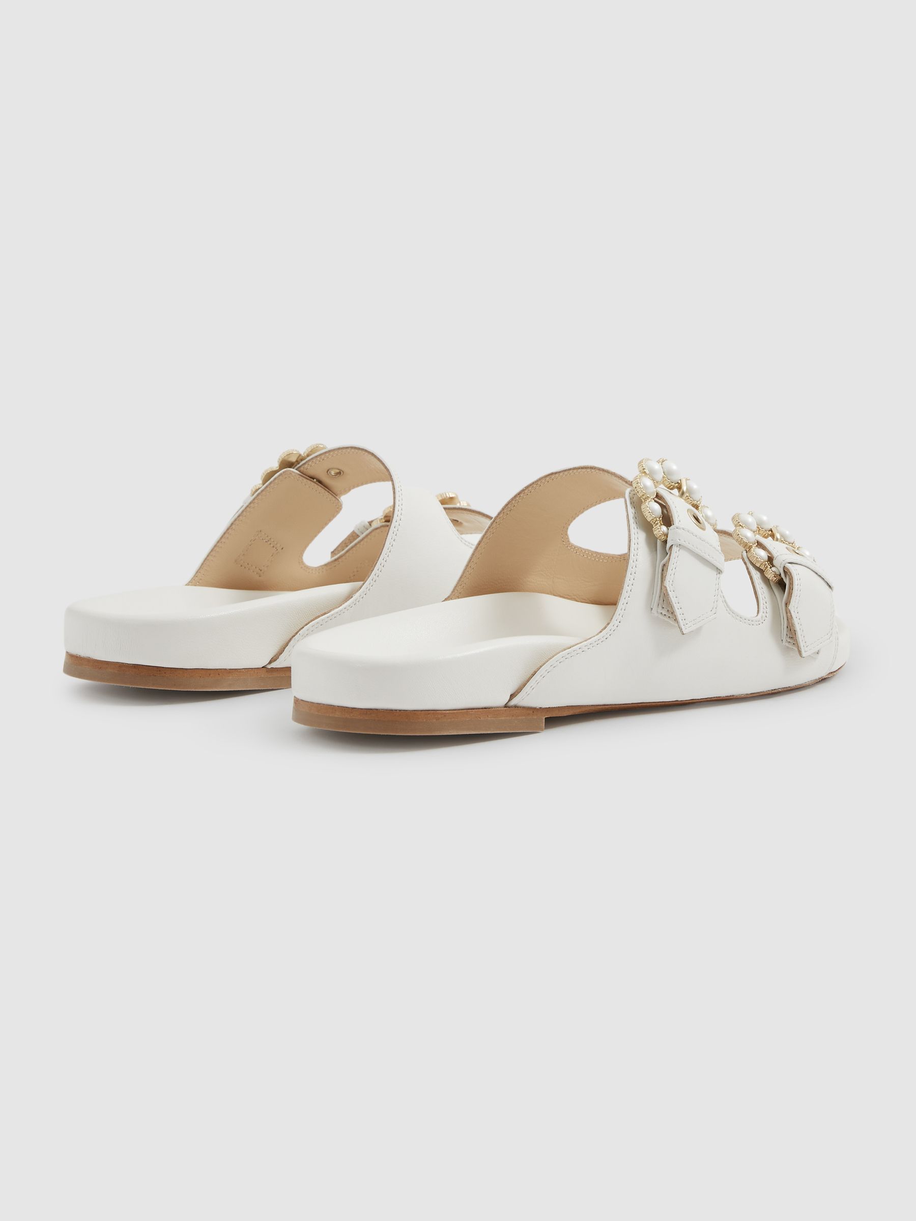 Camilla Elphick Ivory White Leather Buckle Sliders - Image 3 of 4