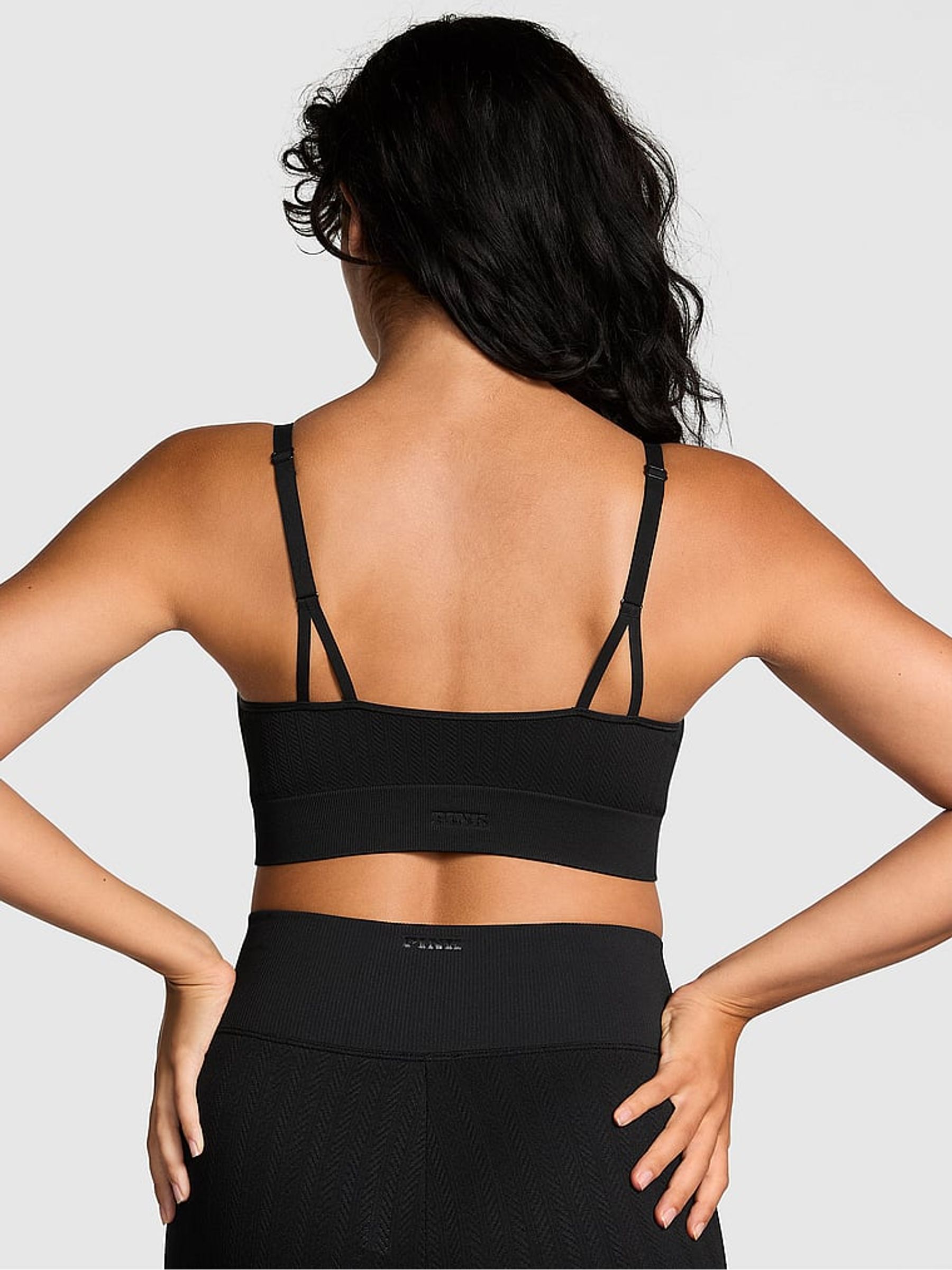 Black Seamless Cable Knit Sports Bra - Image 2 of 3