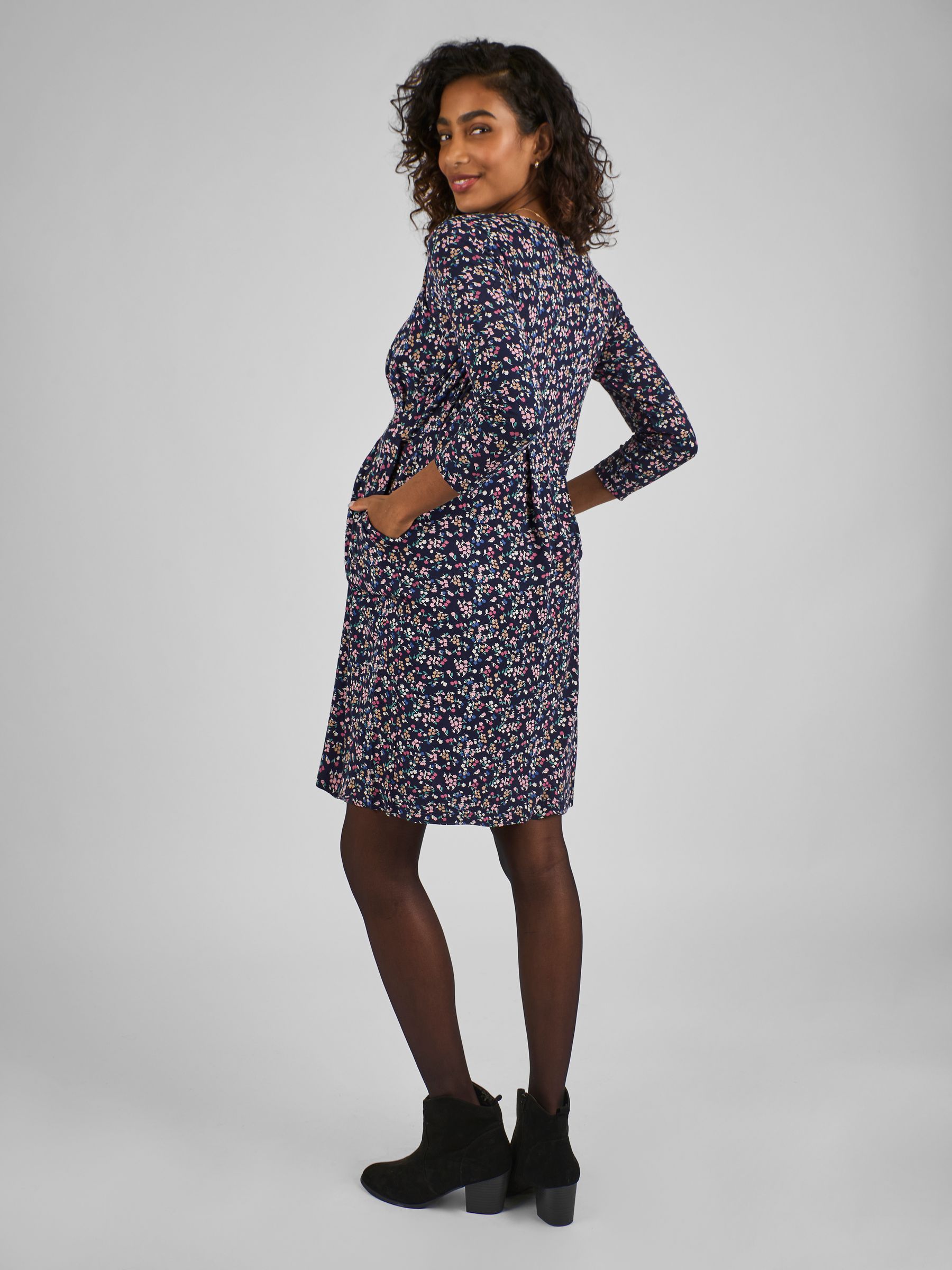 Navy Blue Jersey V-Neck Maternity and Nursing Dress - Image 2 of 4