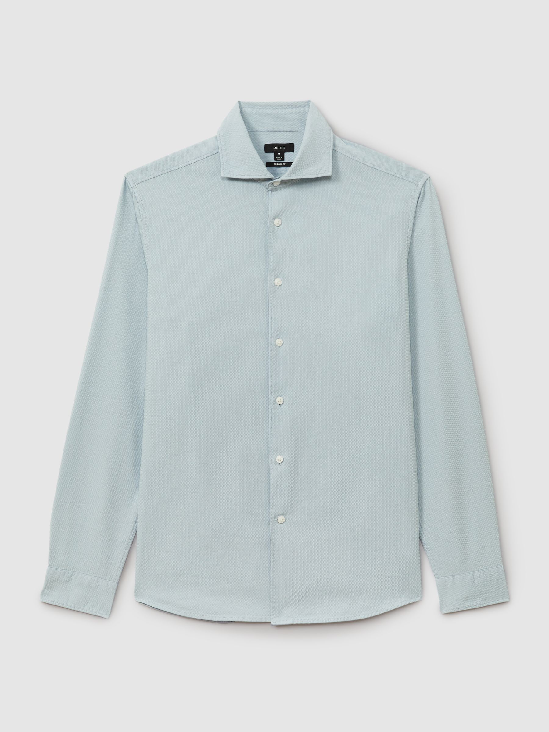 Textured Garment Dyed Button-Through Shirt in Soft Blue - Image 2 of 5