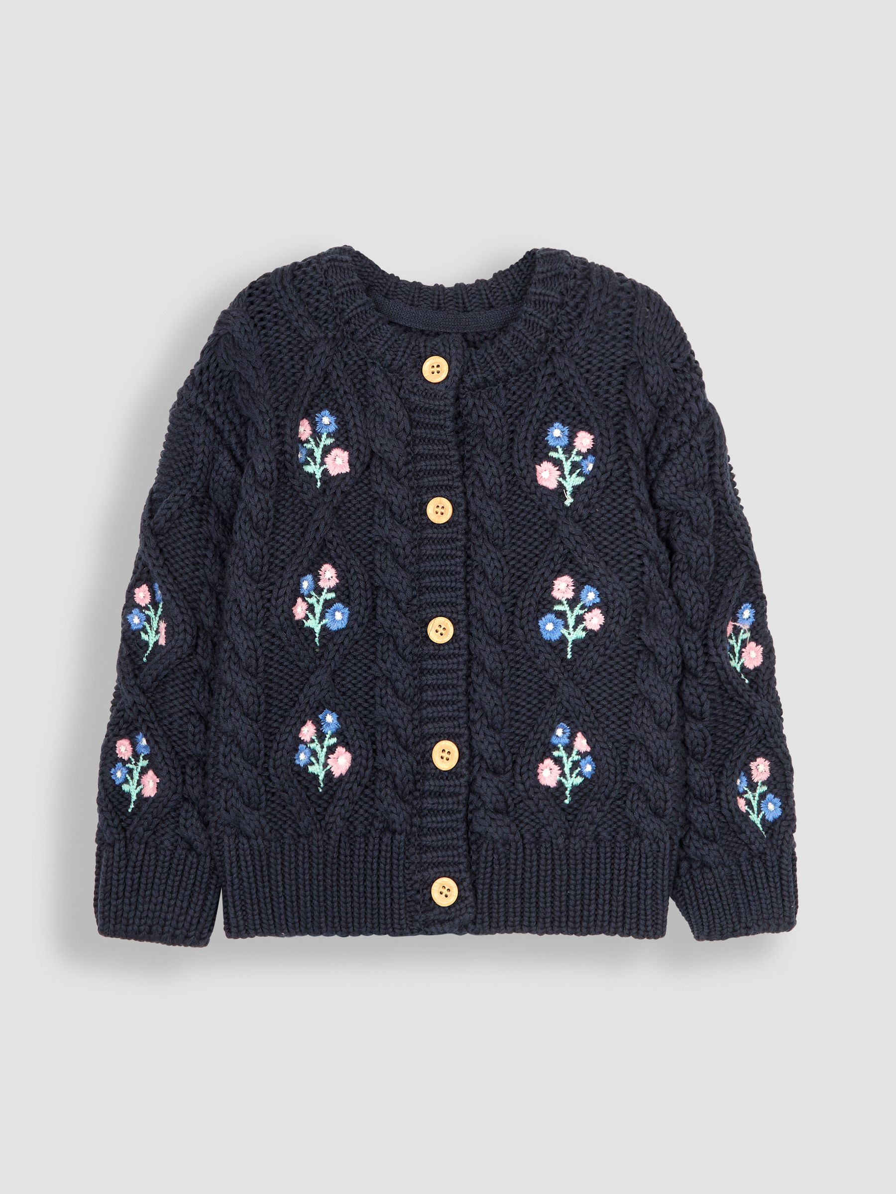Navy Blue Embroidered Cosy Cable Cardigan - Image 1 of 3