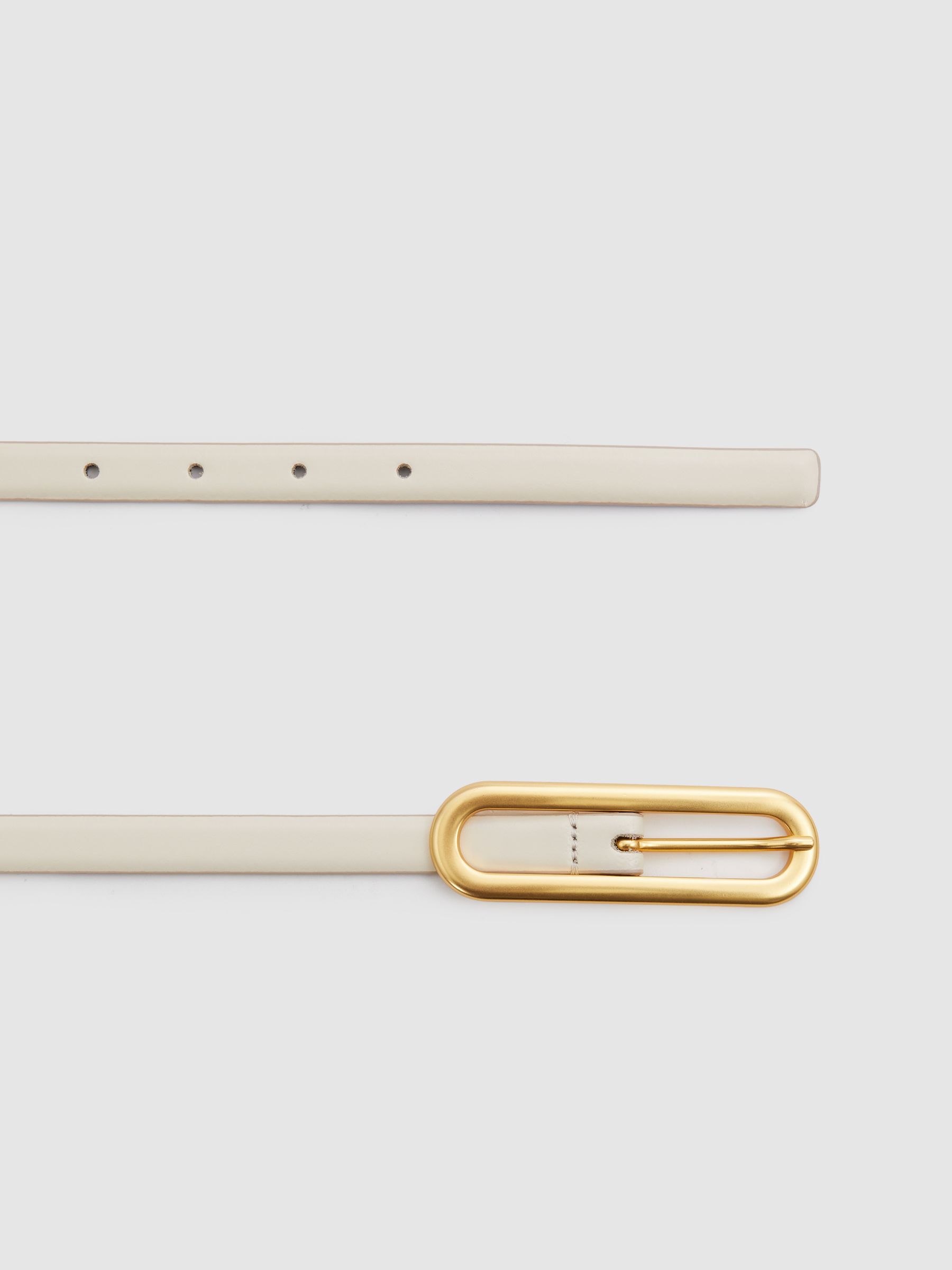 Thin Leather Elongated Buckle Belt in Off White - Image 3 of 4