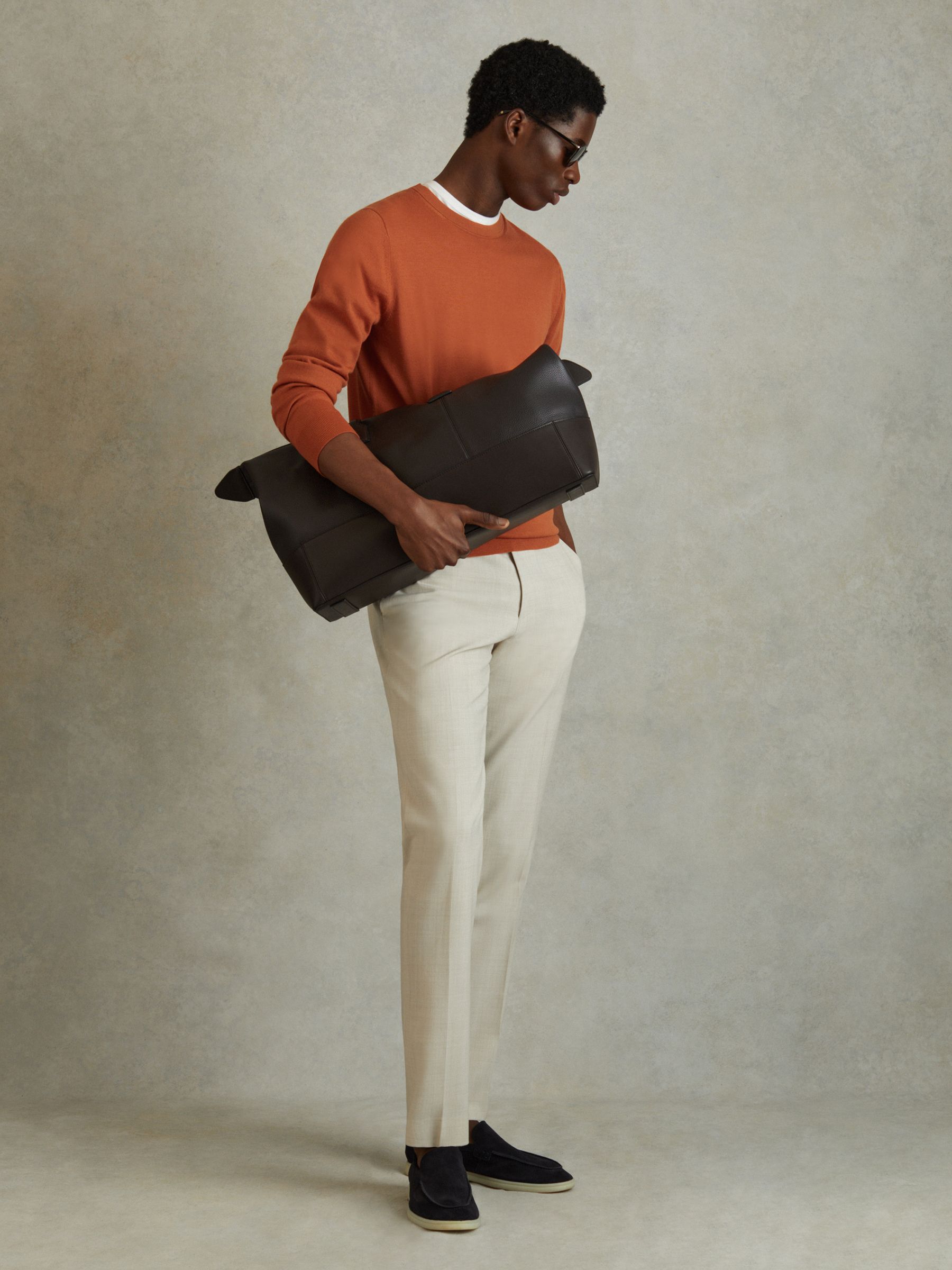 Merino Wool Crew Neck Jumper in Hot Orange - Image 2 of 4