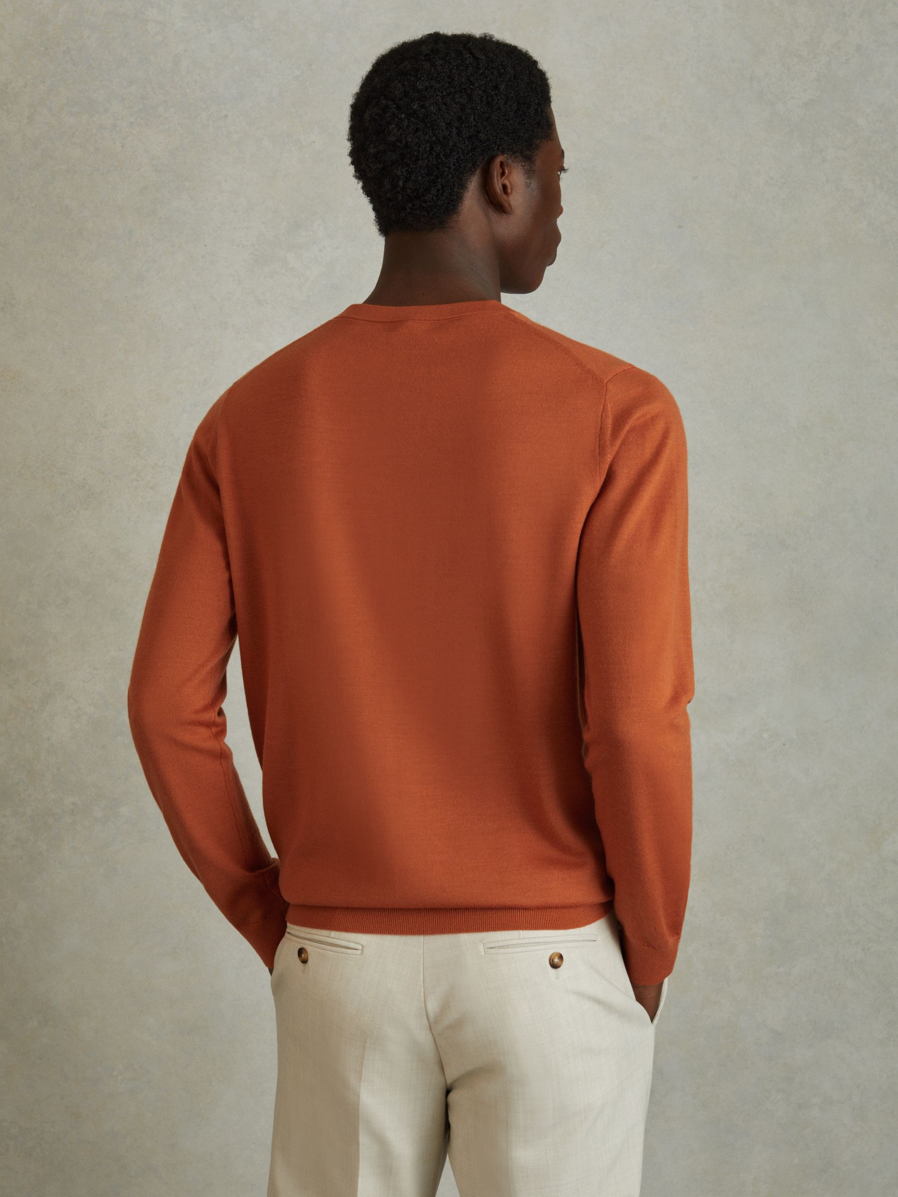 Merino Wool Crew Neck Jumper in Hot Orange - Image 3 of 4