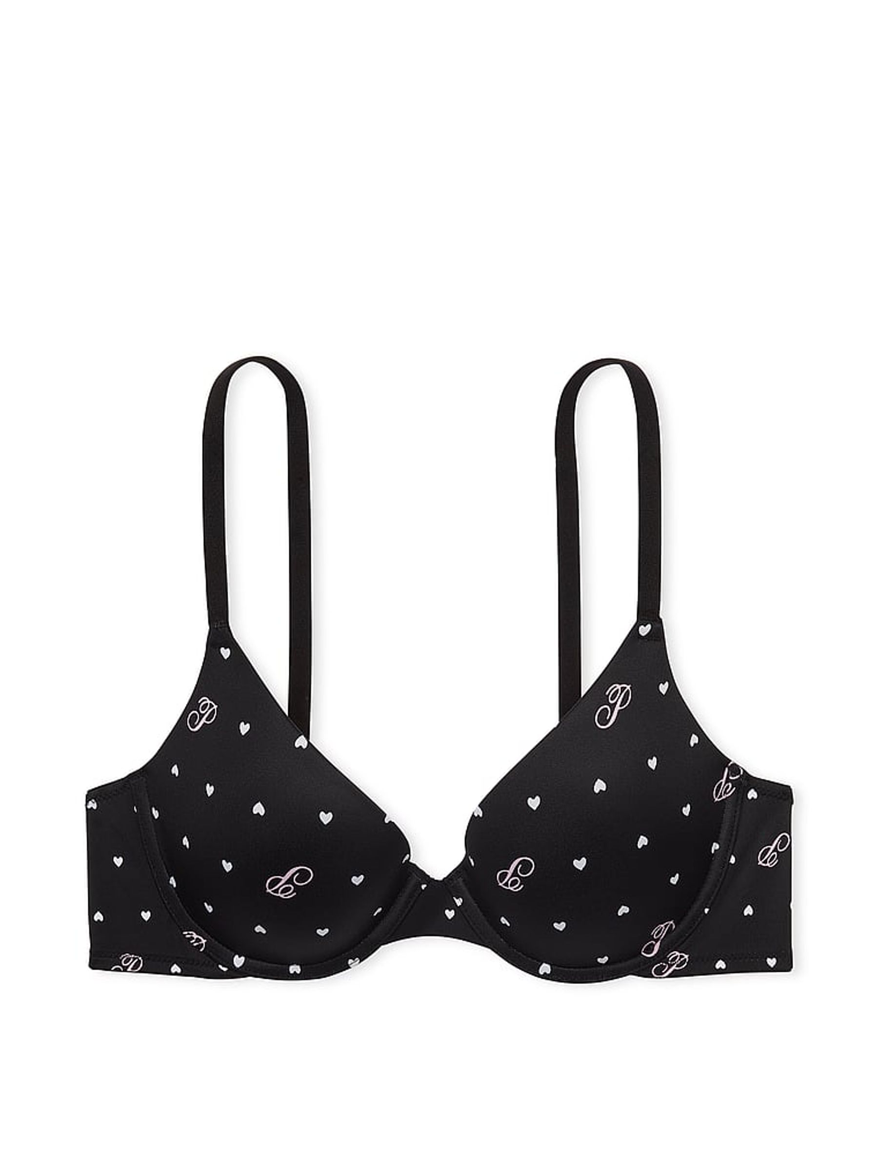 Black Heart Script Print Push Up Bra - Image 3 of 4
