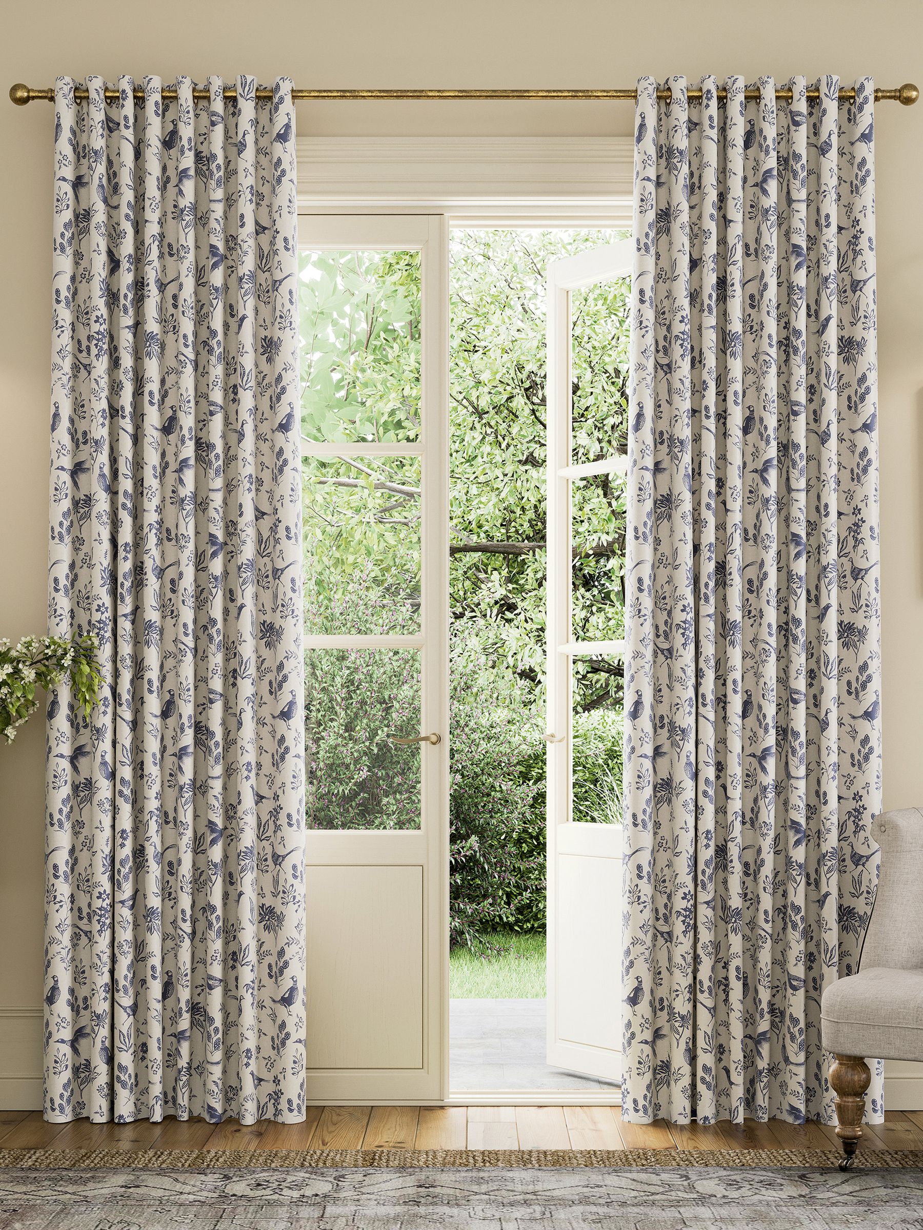 Blue Festival Pheasants Blackout Eyelet Curtains - Image 1 of 2