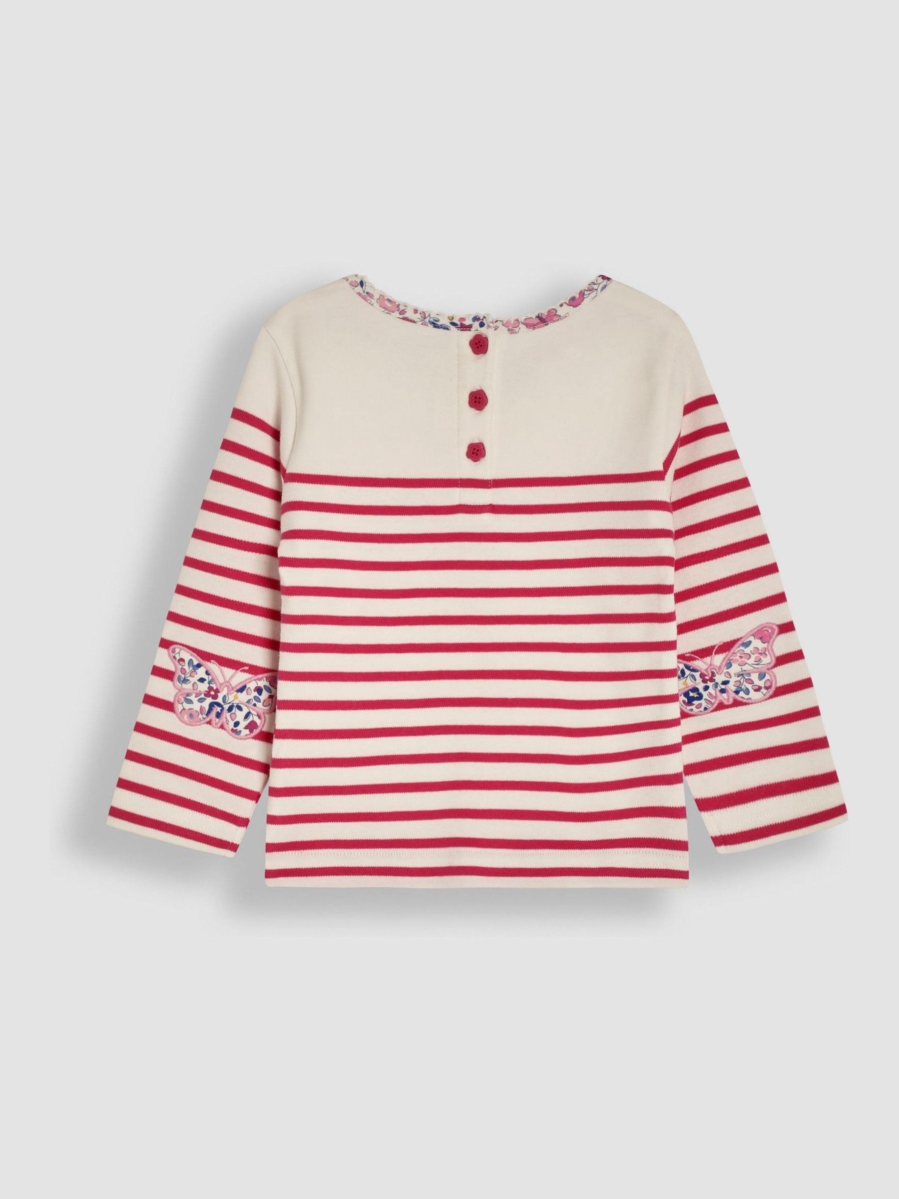 Raspberry Pink Butterfly Cotton Long Sleeve Pocket Breton Top - Image 2 of 3