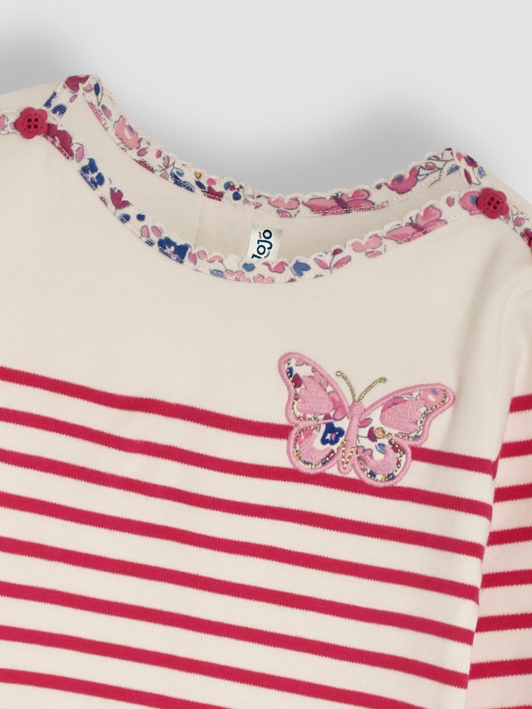 Raspberry Pink Butterfly Cotton Long Sleeve Pocket Breton Top - Image 3 of 3