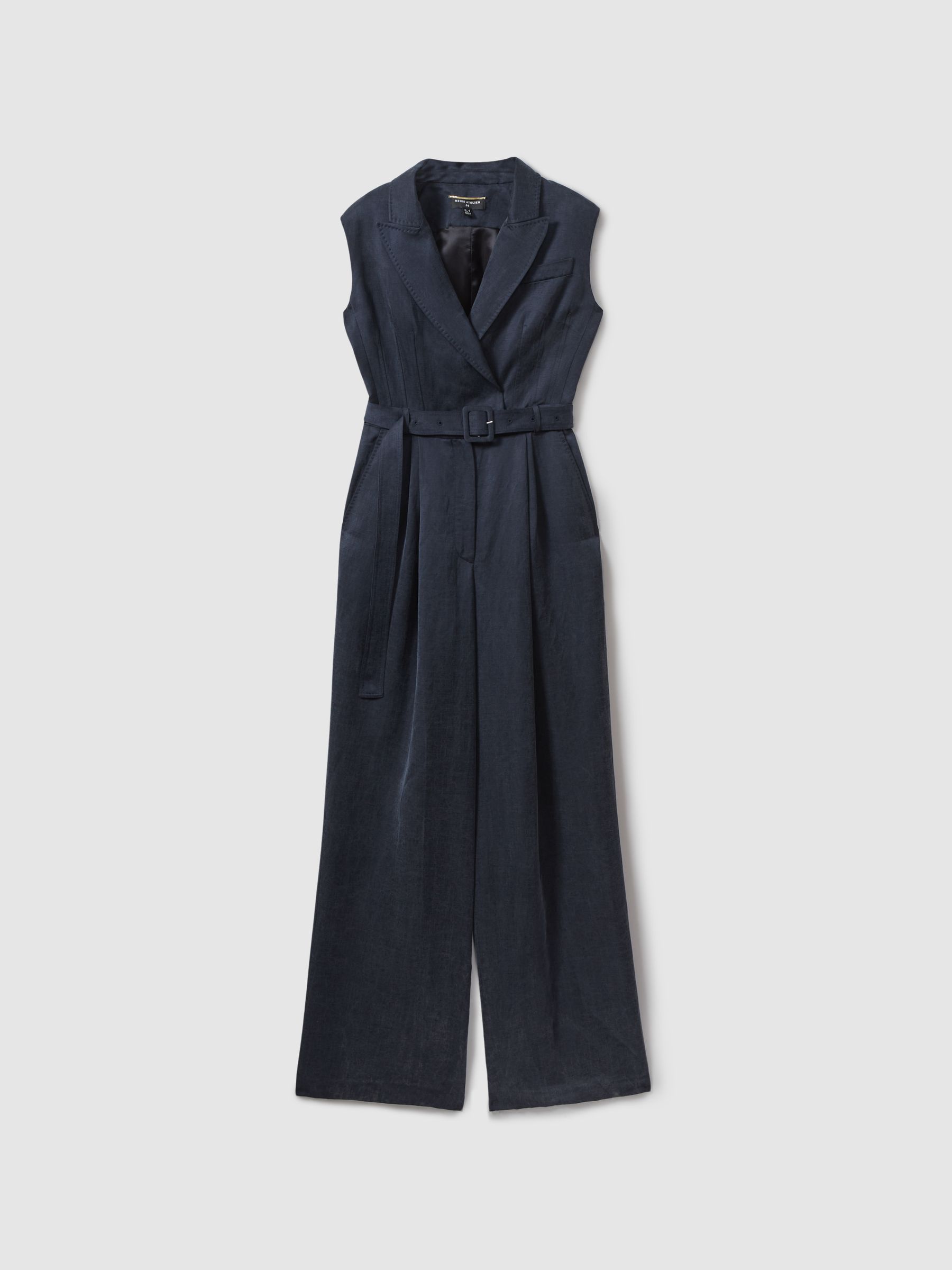 Atelier Cupro Belted Tux Jumpsuit in Navy - Image 2 of 6