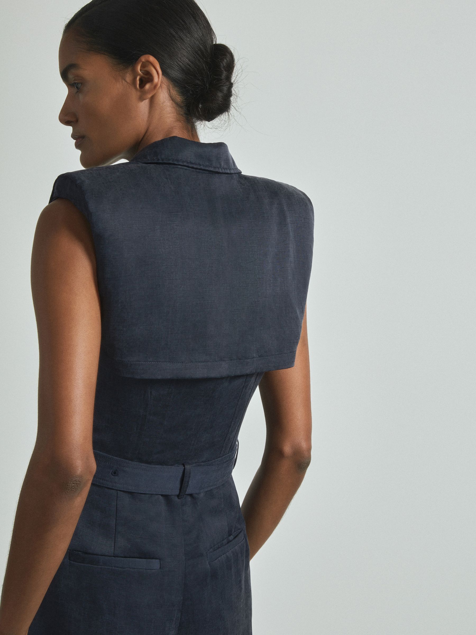 Atelier Cupro Belted Tux Jumpsuit in Navy - Image 3 of 6