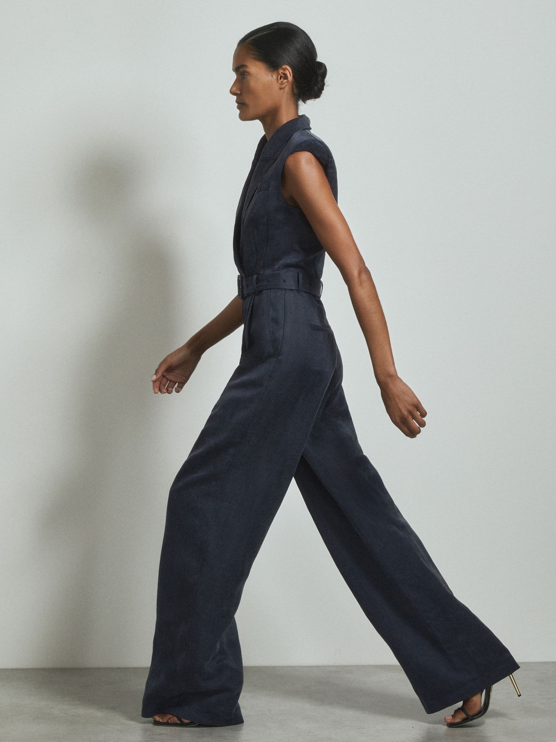 Atelier Cupro Belted Tux Jumpsuit in Navy - Image 4 of 6