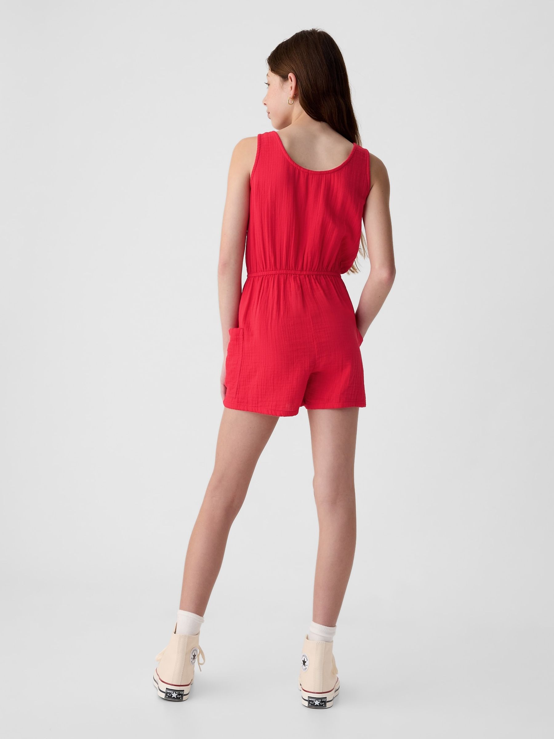 Red Crinkle Cotton Playsuit (4-13yrs) - Image 2 of 3