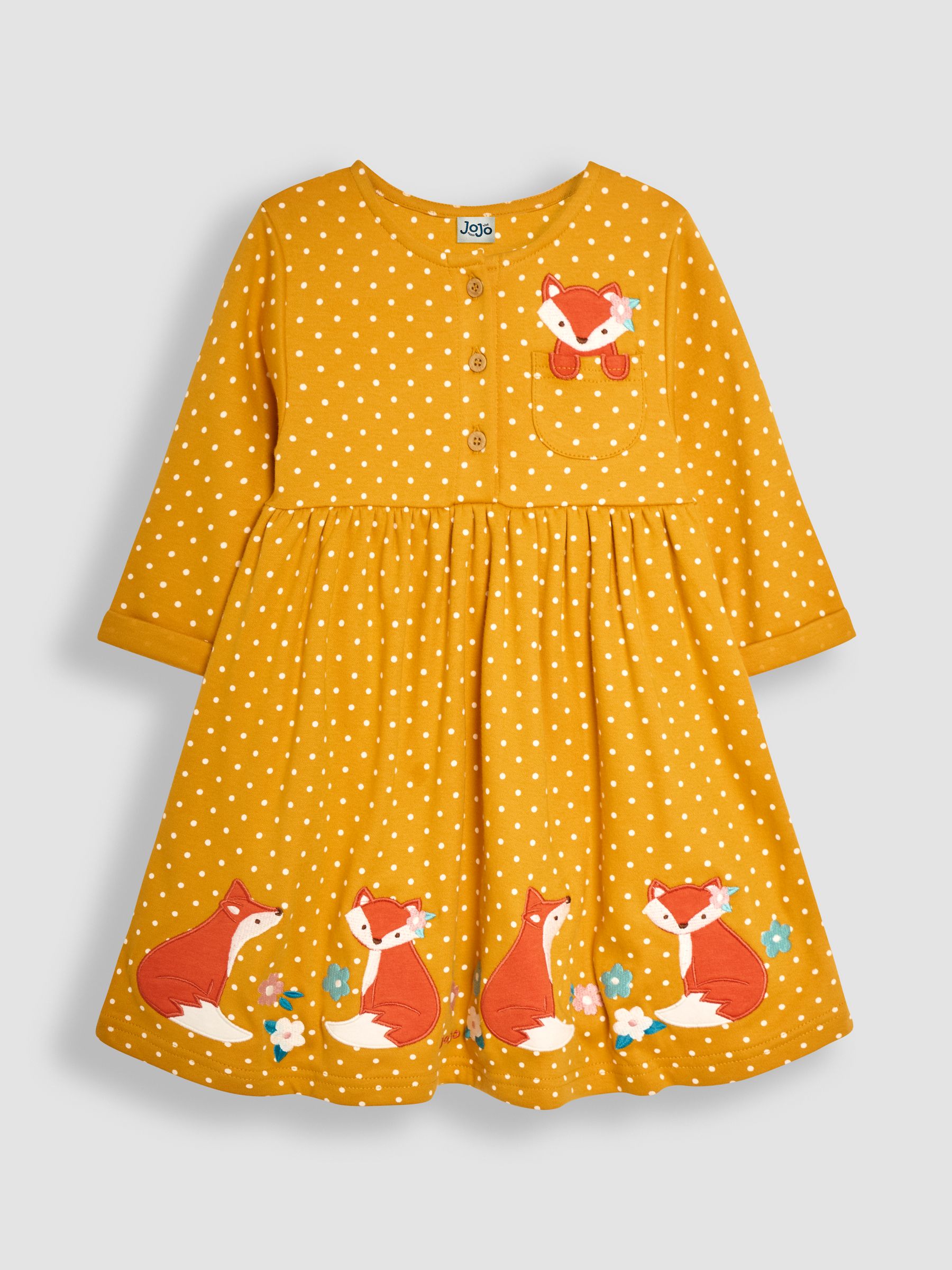 Mustard Fox Appliqué Button Front Dress - Image 1 of 3