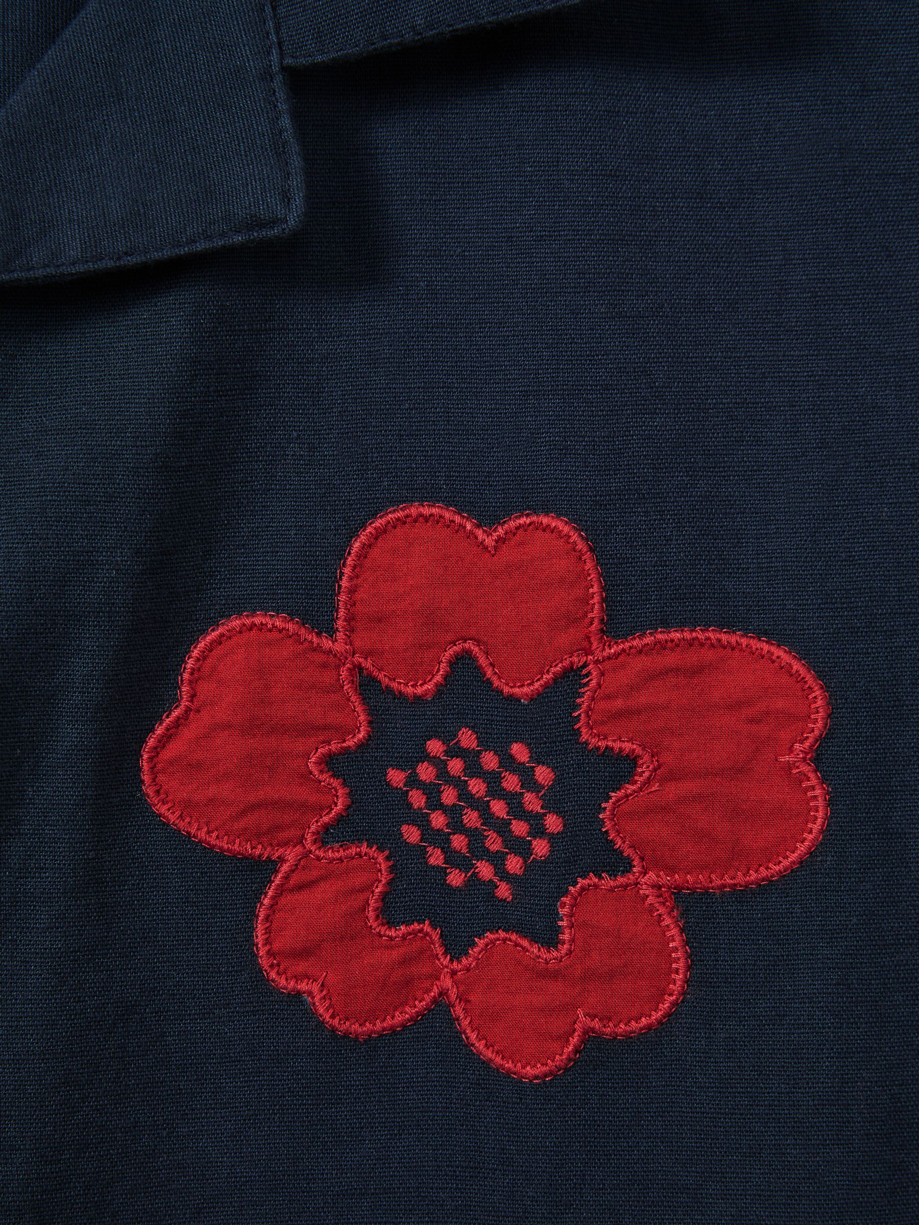 Wax London Relaxed Cotton Linen Applique Shirt in Navy - Image 6 of 6