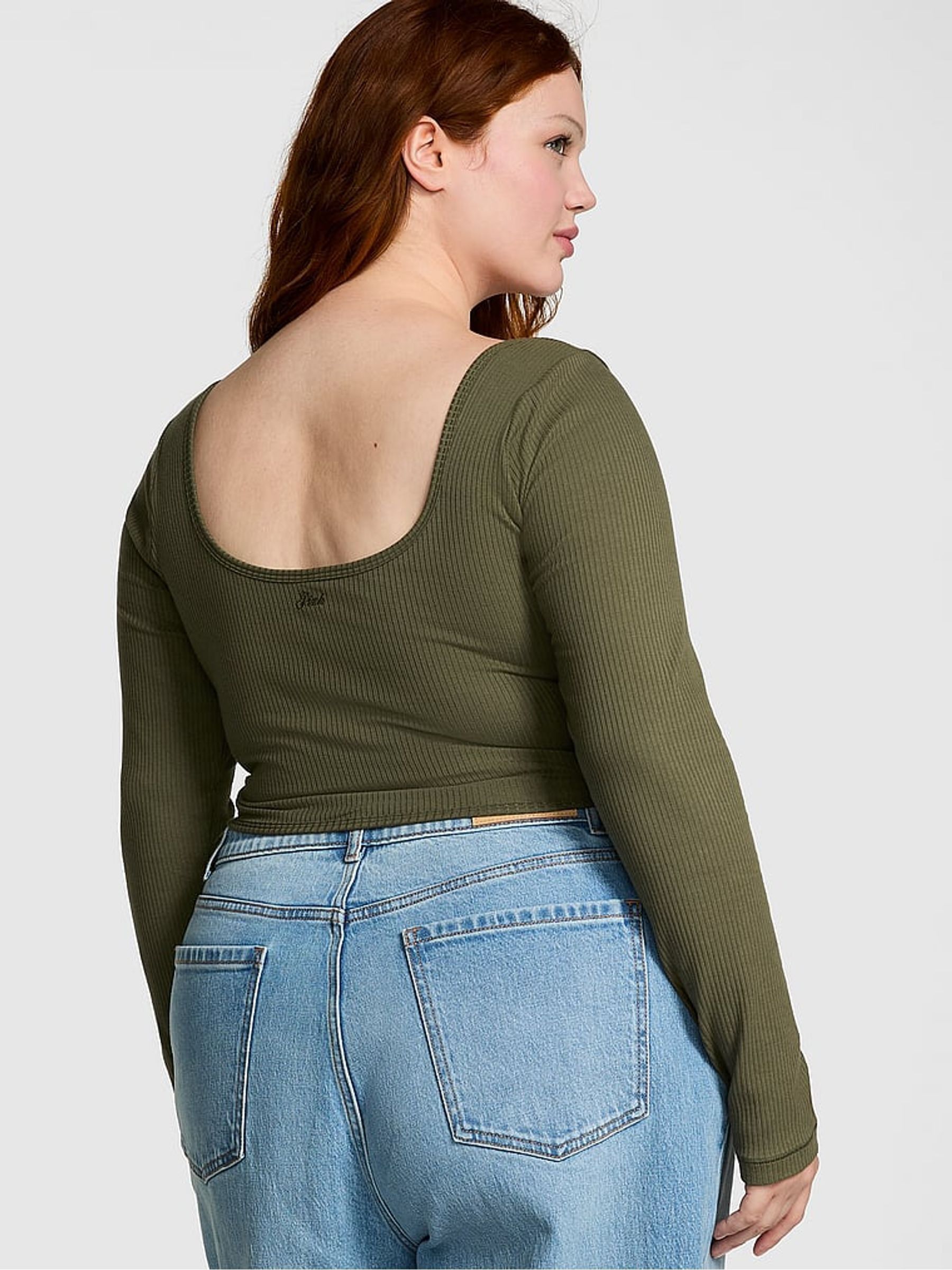 Olive Green Long Sleeve Cotton Corset Top - Image 2 of 3
