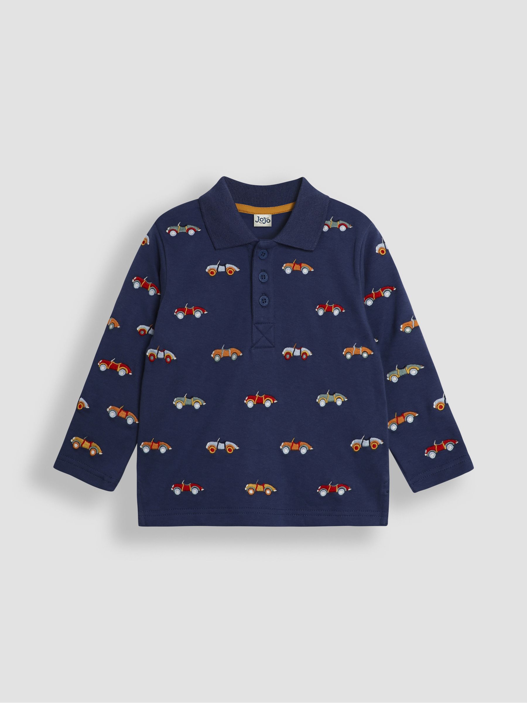 Indigo Blue Classic Car Long Sleeve Embroidered Polo Shirt - Image 1 of 3