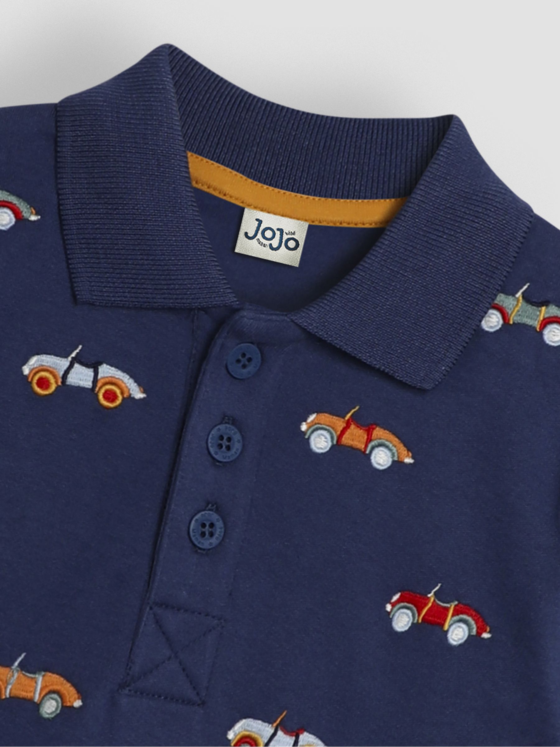Indigo Blue Classic Car Long Sleeve Embroidered Polo Shirt - Image 3 of 3