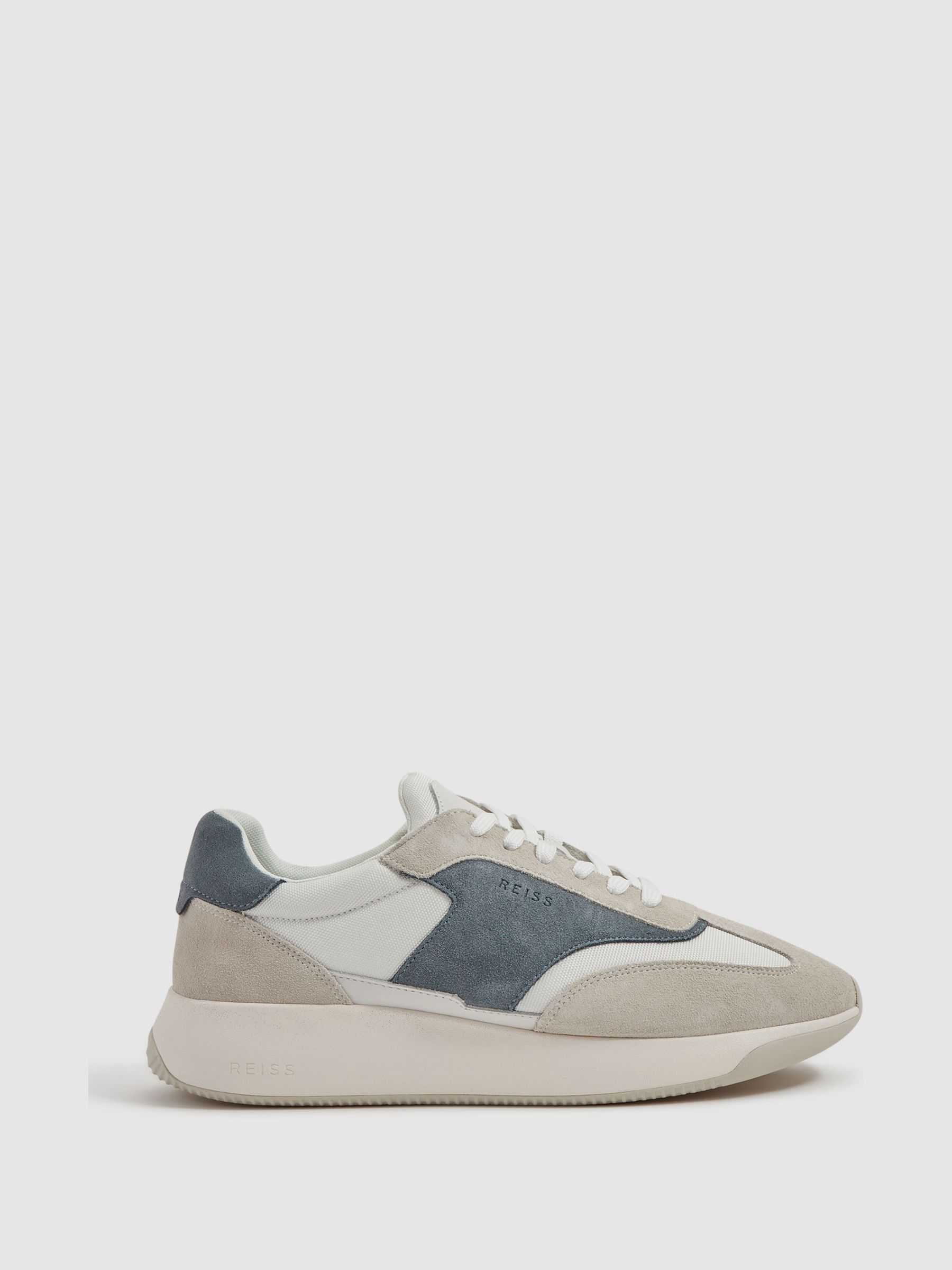 Leather Suede Running Trainers in Afb/Stone - Image 1 of 5