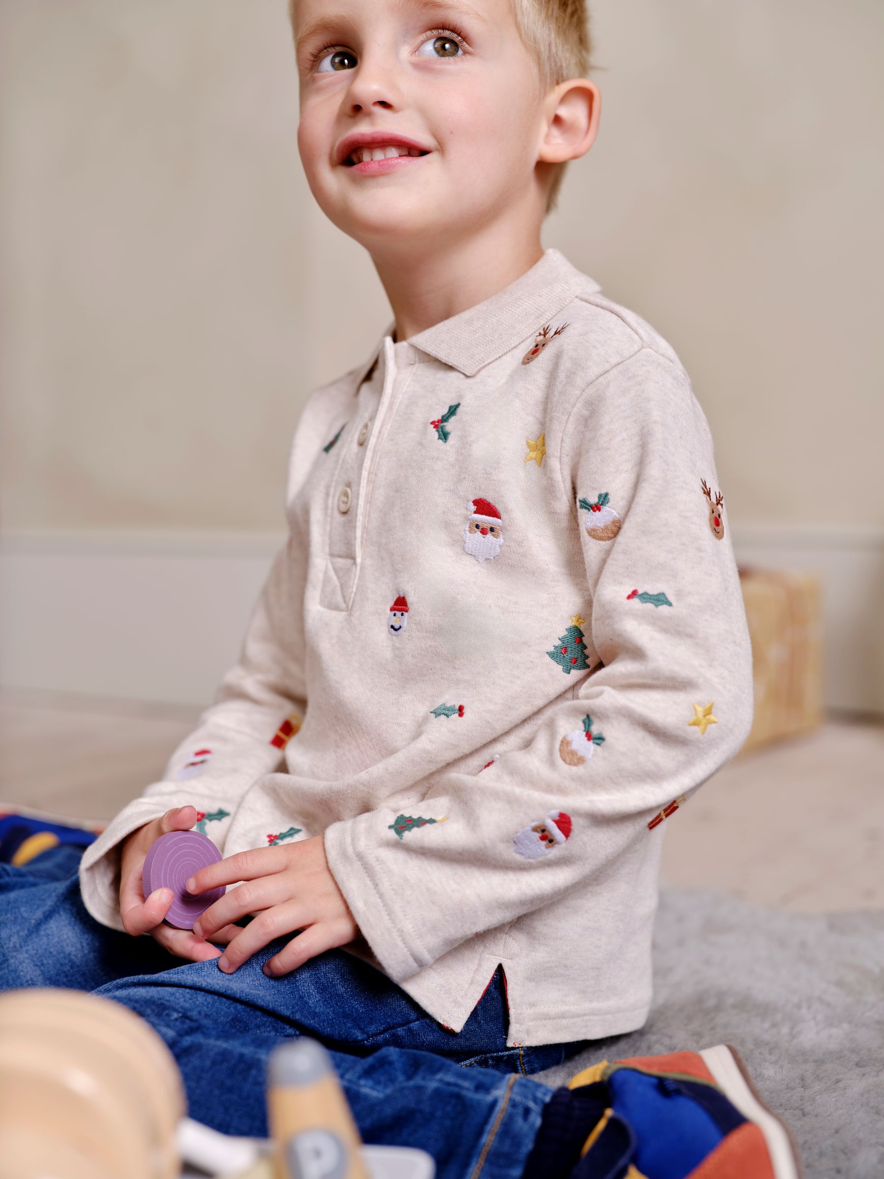Natural Christmas Embroidered Polo Shirt - Image 2 of 6