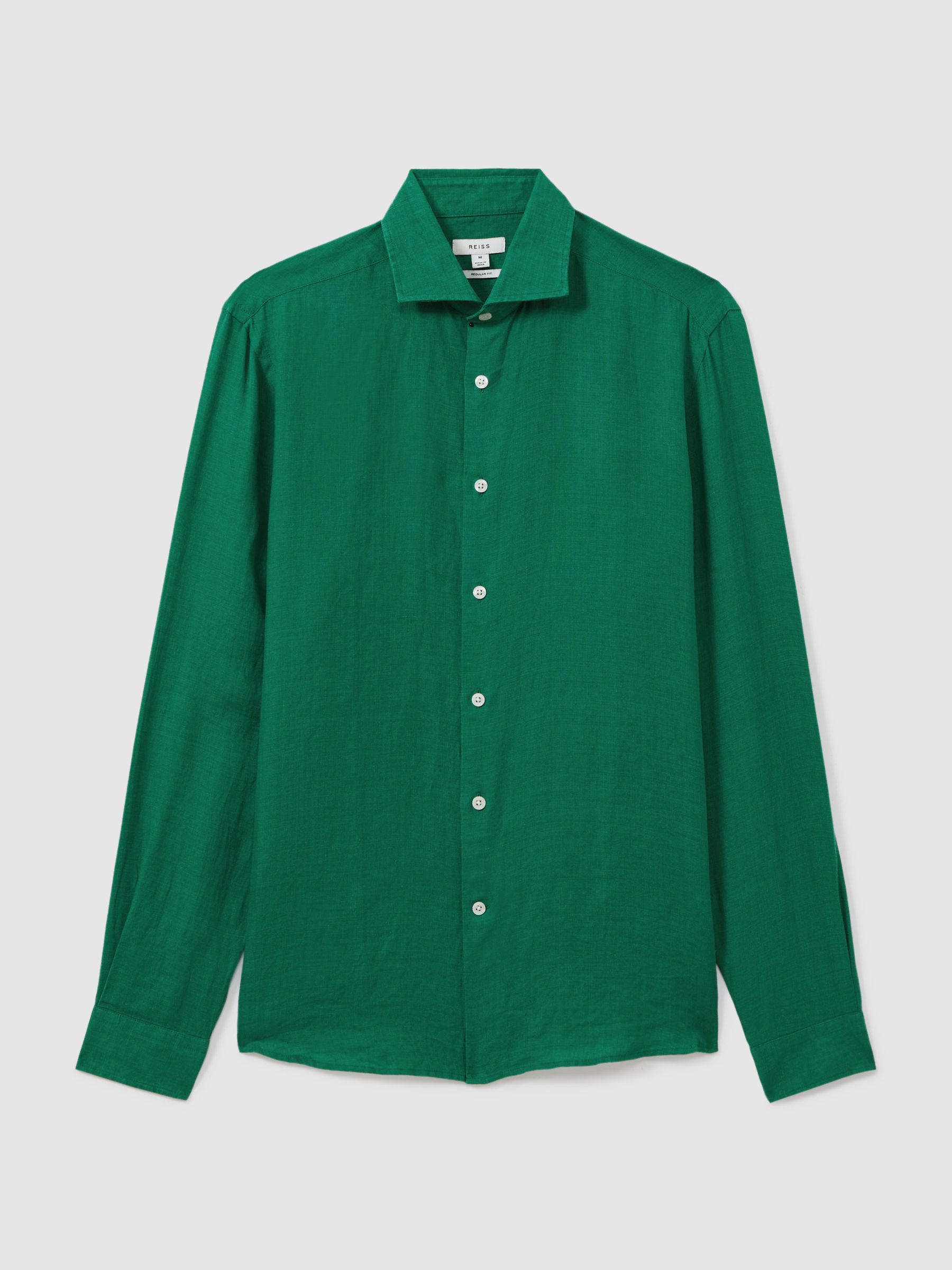 Linen Button-Through Shirt in Bright Green - Image 2 of 6