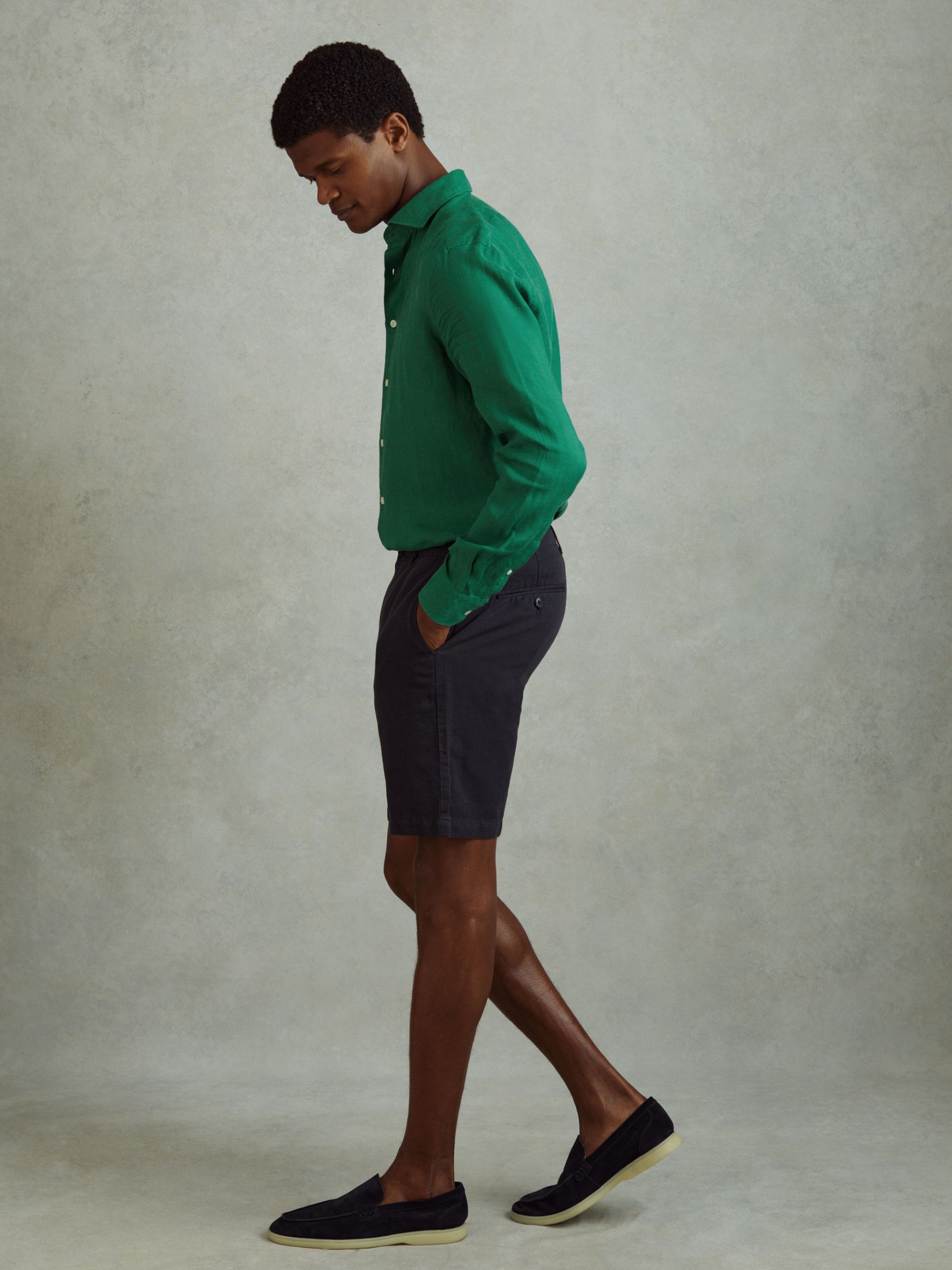 Linen Button-Through Shirt in Bright Green - Image 3 of 6