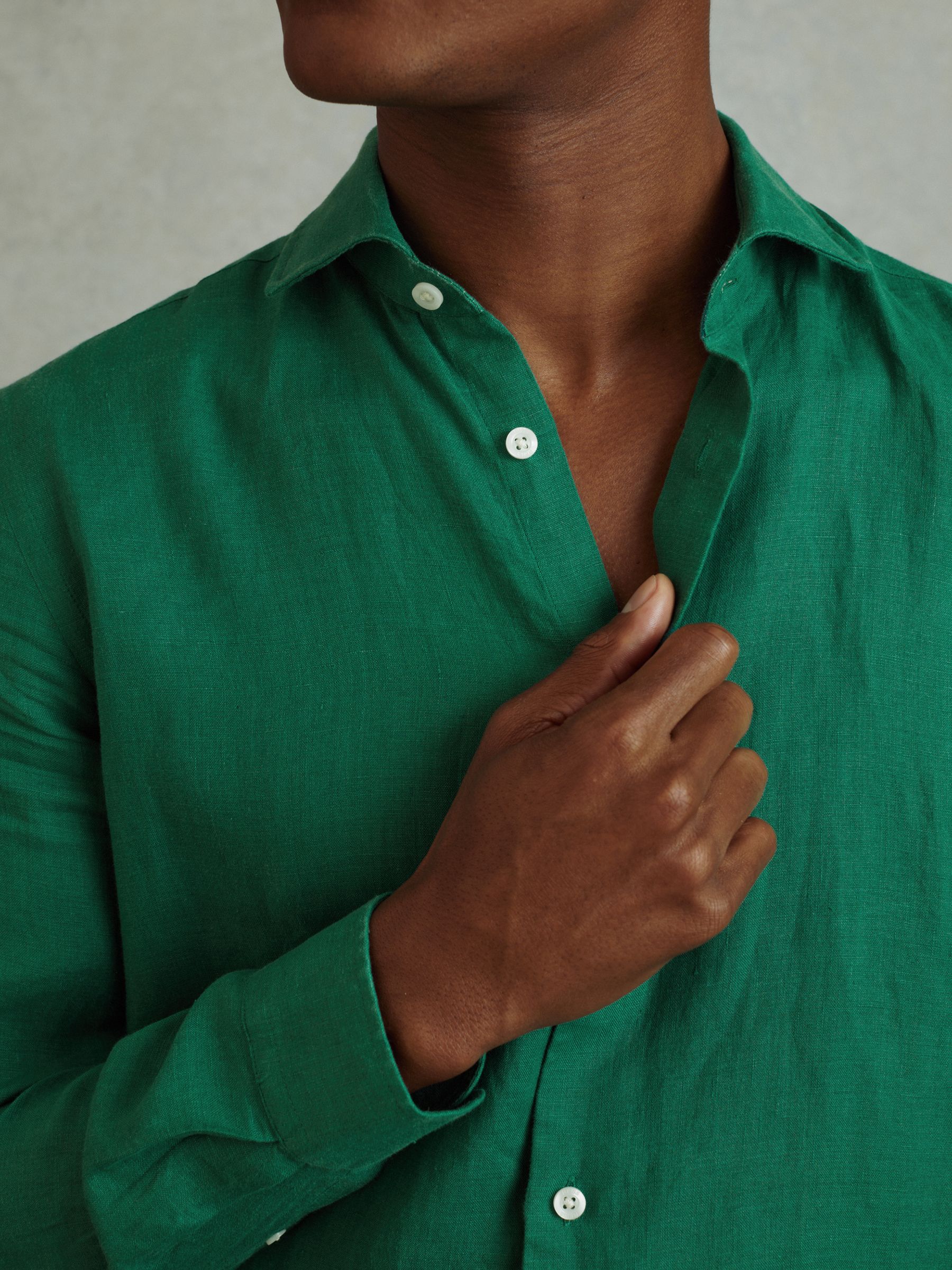 Linen Button-Through Shirt in Bright Green - Image 4 of 6