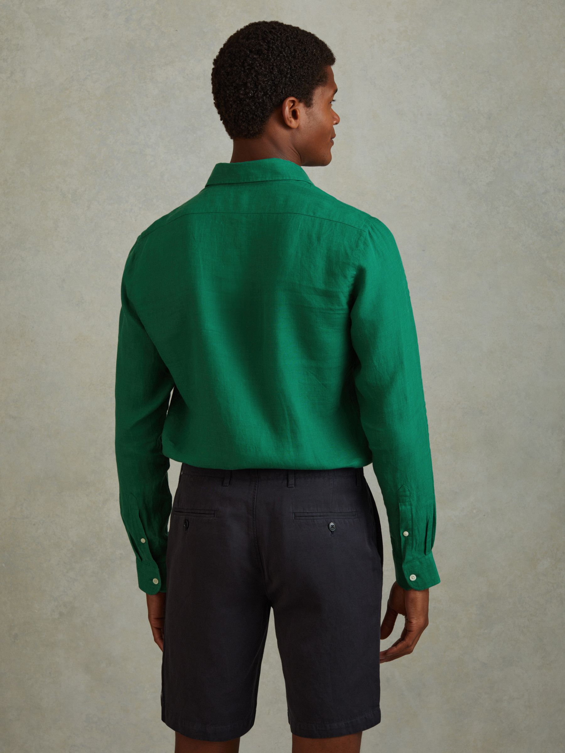 Linen Button-Through Shirt in Bright Green - Image 5 of 6