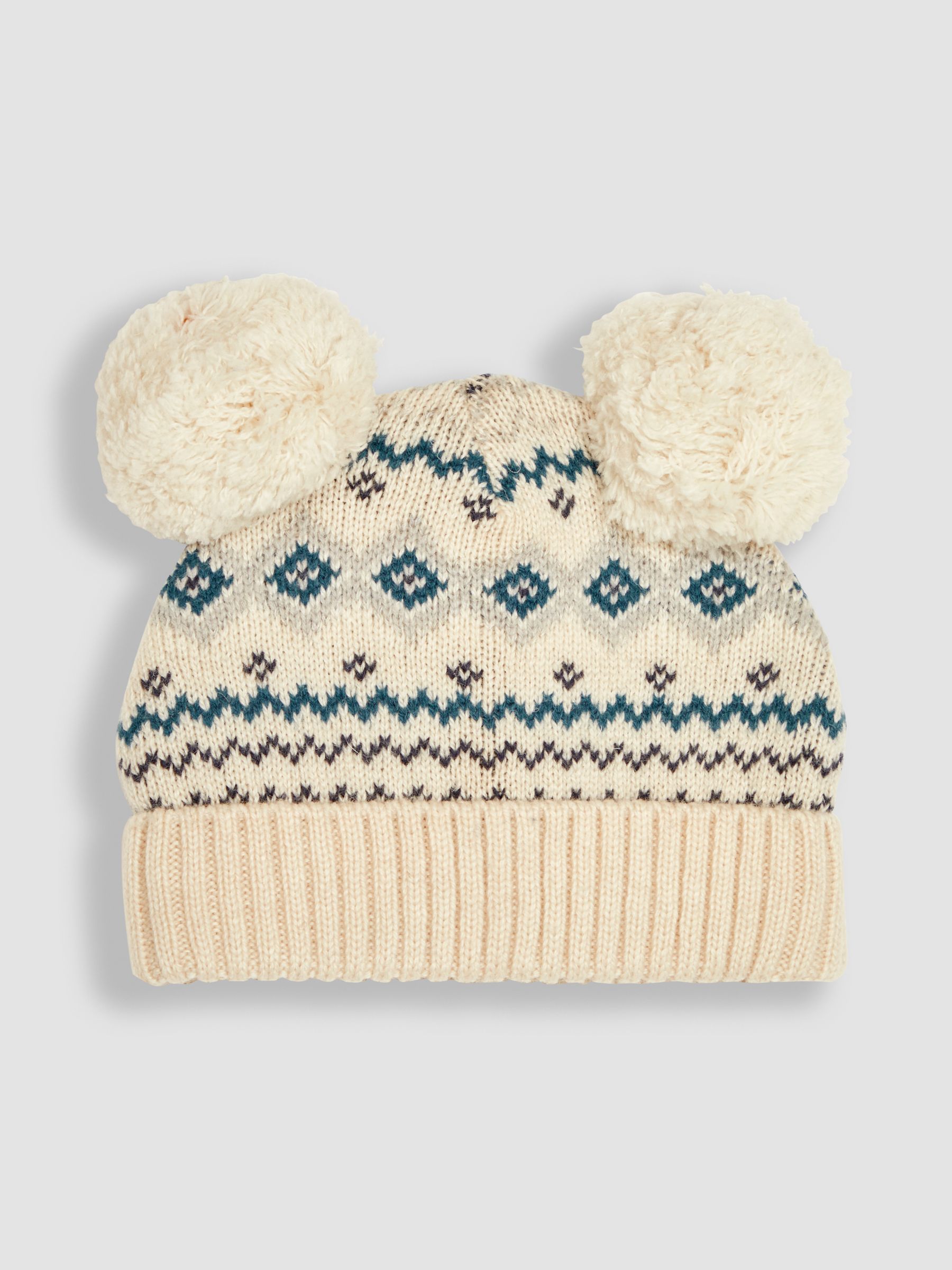 Ecru Pom Pom Fair Isle Pattern Hat - Image 1 of 3