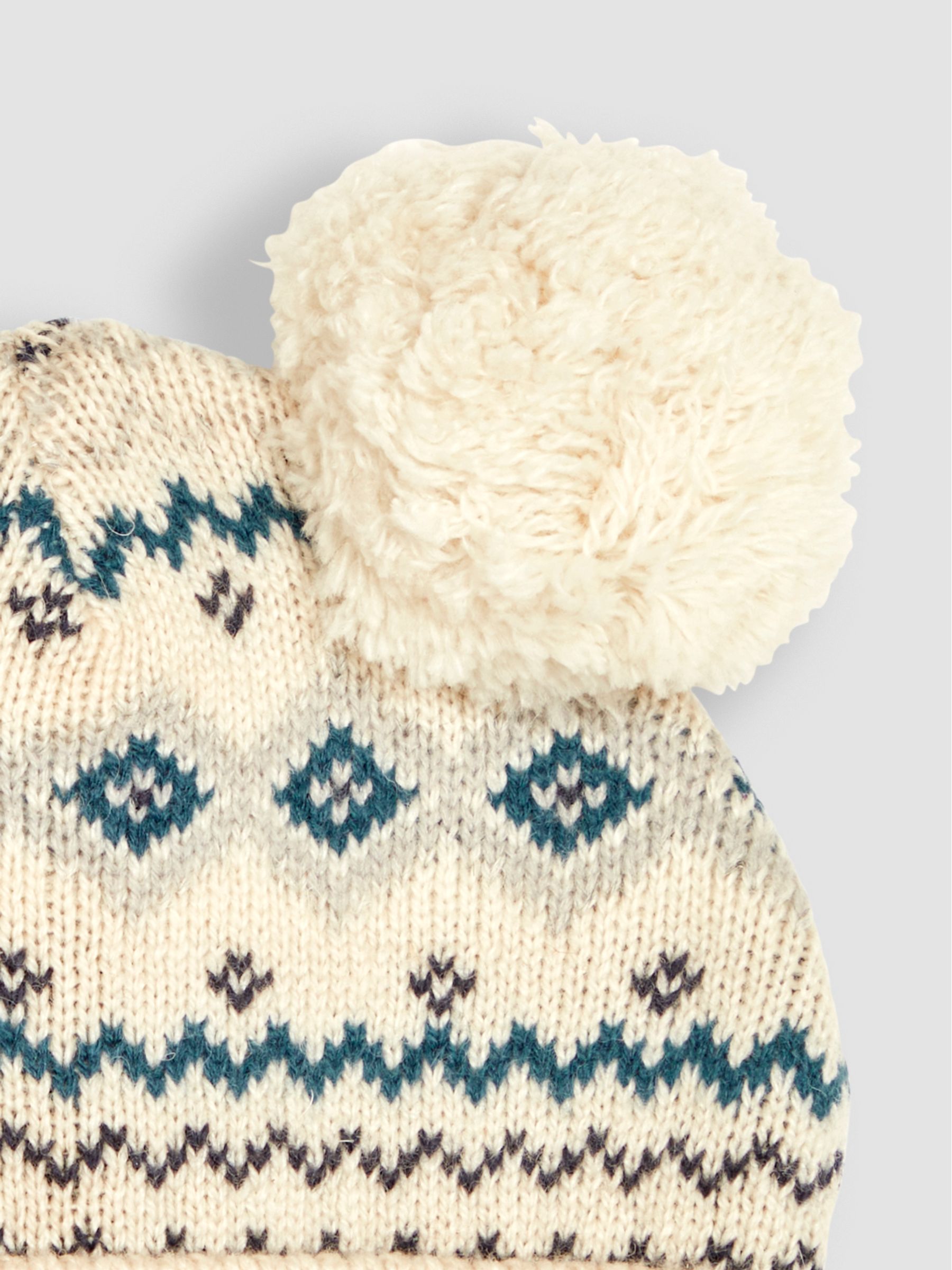 Ecru Pom Pom Fair Isle Pattern Hat - Image 2 of 3