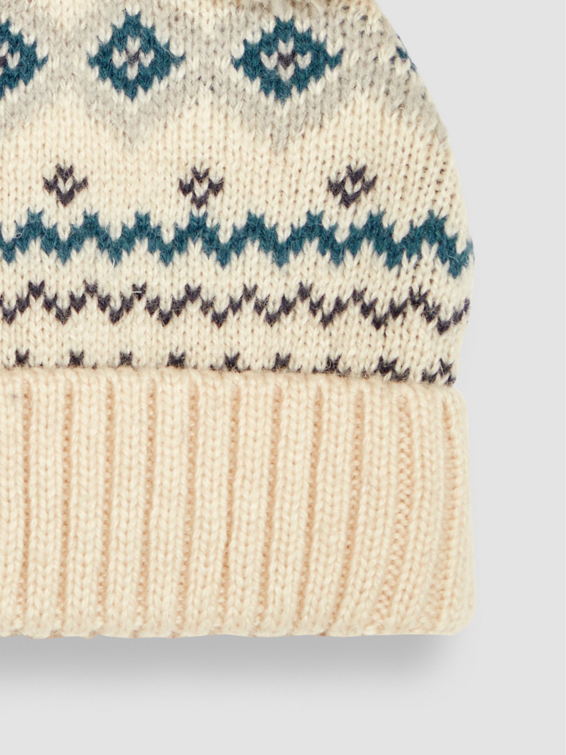 Ecru Pom Pom Fair Isle Pattern Hat - Image 3 of 3