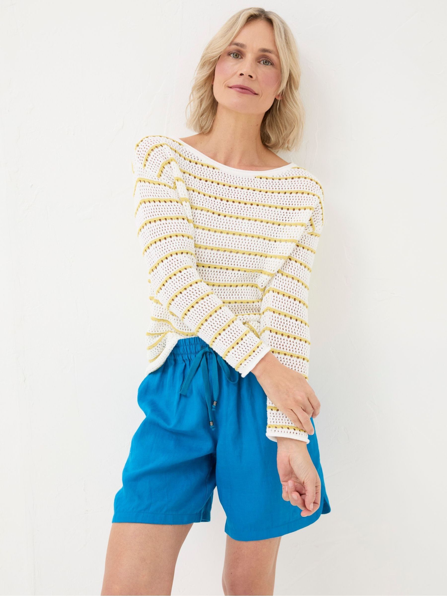Kalani Yellow Crochet Stripe Jumper - Image 1 of 5