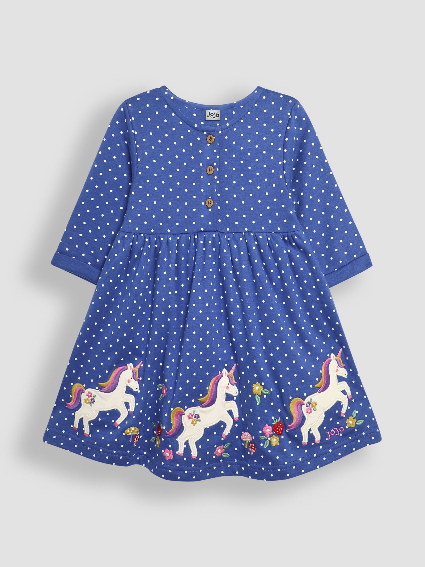 Cornflower Unicorn Applique Button Front Dress - Image 1 of 3