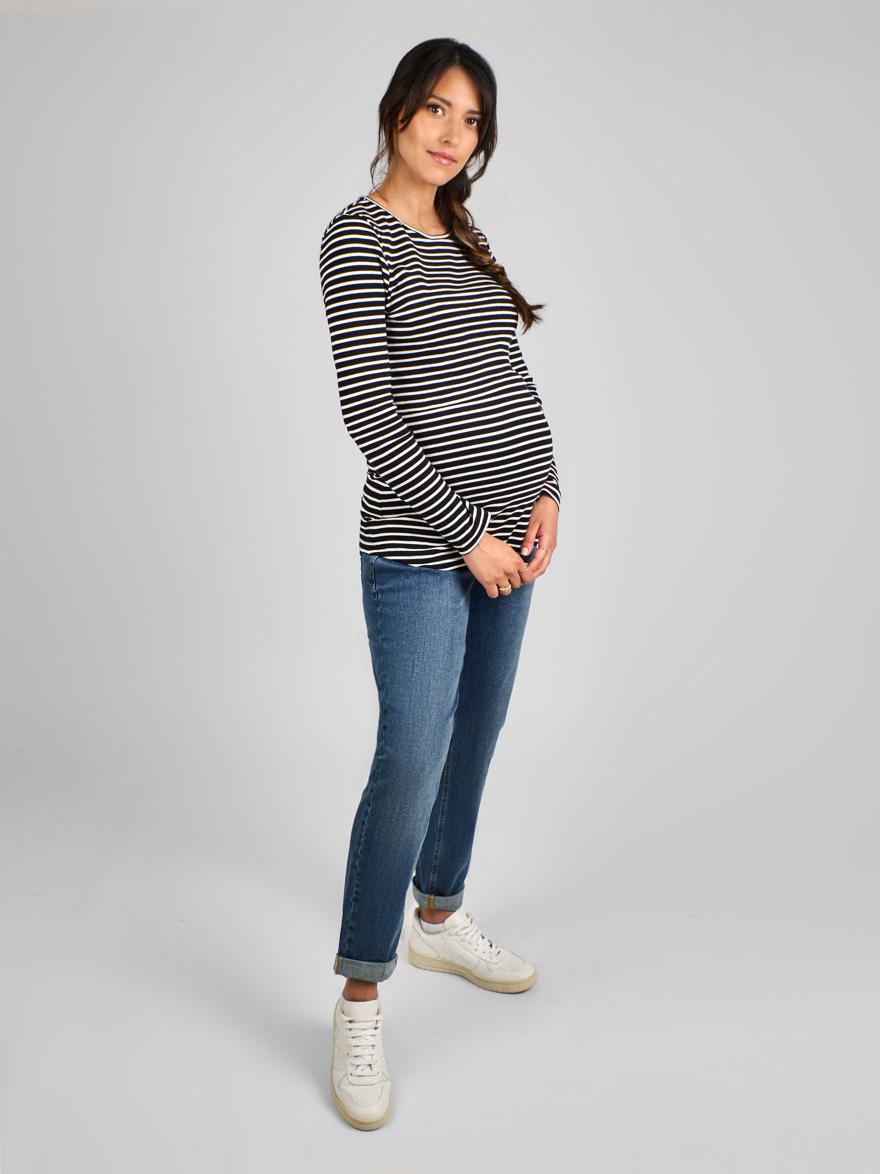 Black & White Stripe Ribbed Jersey Maternity & Nursing Top - Image 3 of 4
