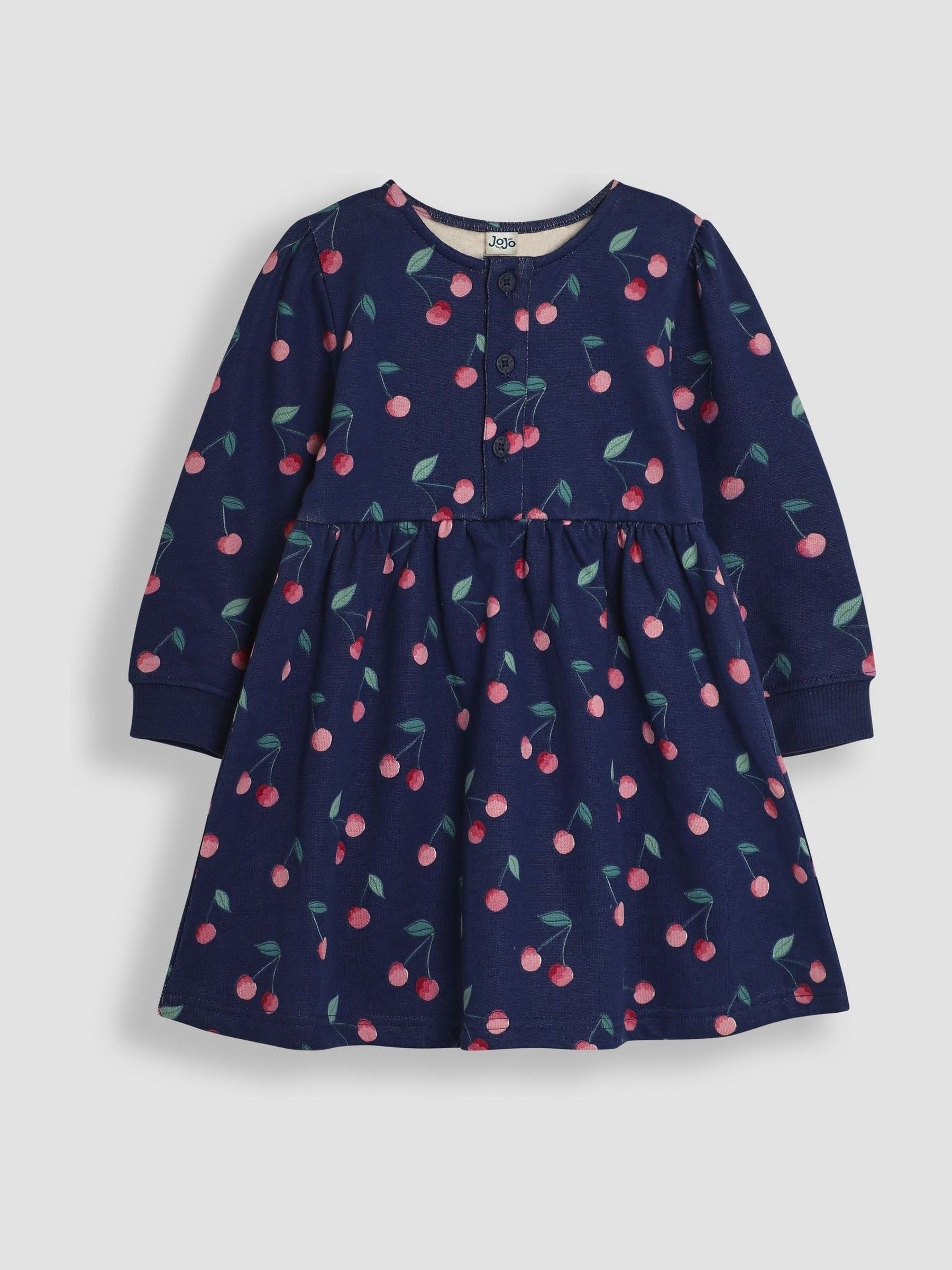 Navy Blue Cherry Button Sweat Dress - Image 3 of 5